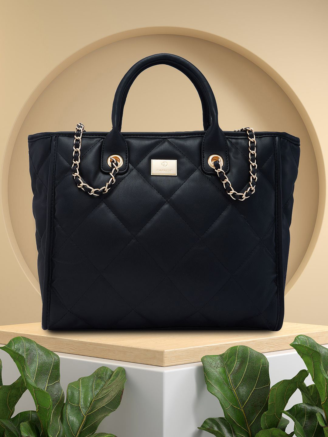 

Caprese Women Solid Structured Handheld Bag, Black