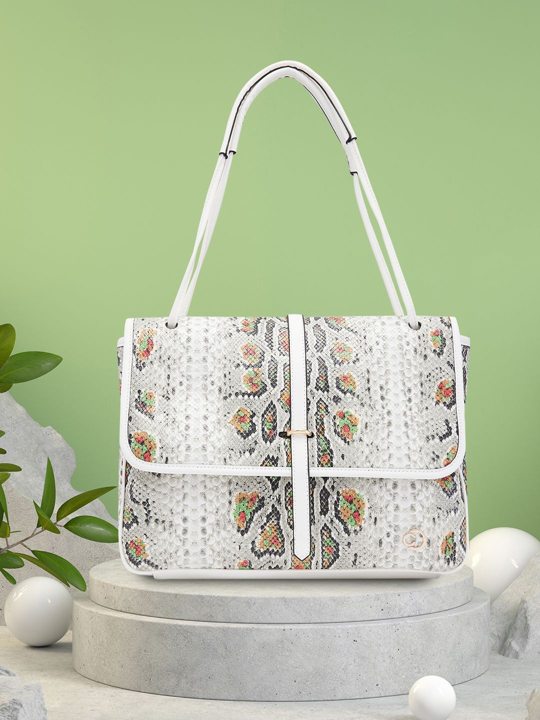 

Caprese Women Animal Printed Structured Shoulder Bag, White