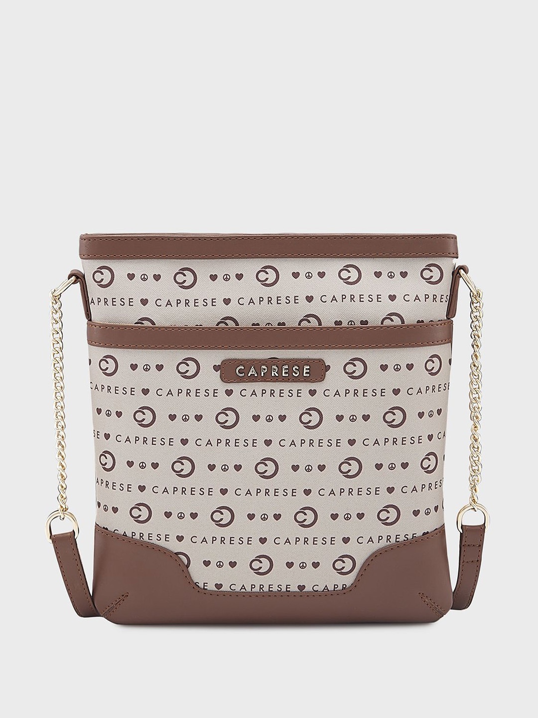 

Caprese Women Typography Printed Bucket Sling Bag, Beige