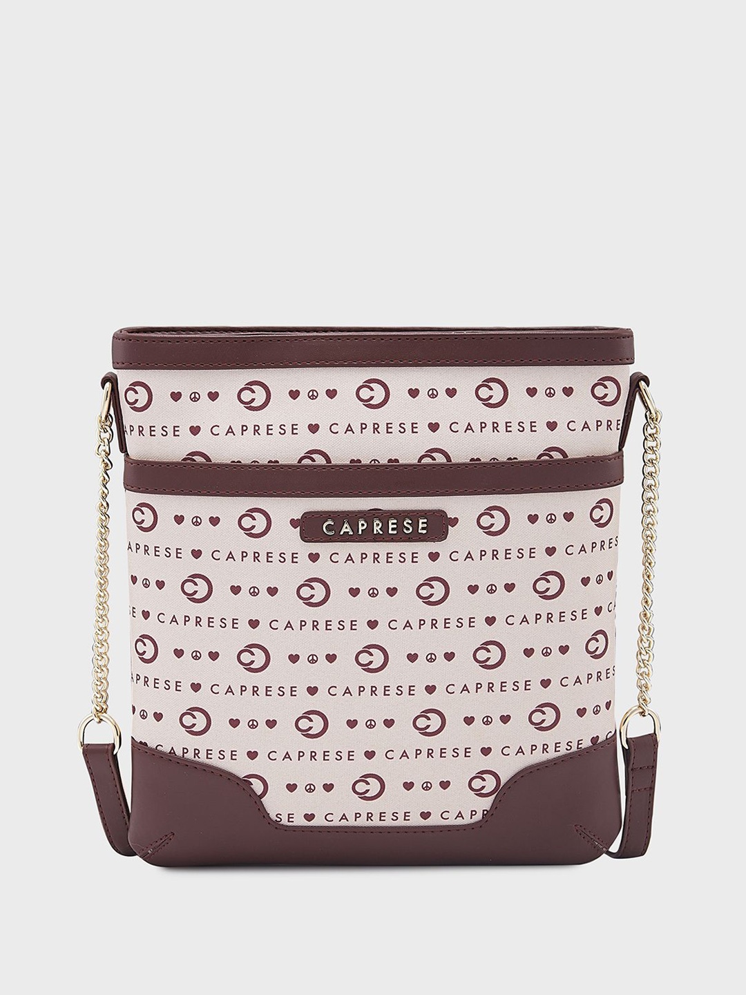 

Caprese Women Typography Printed Structured Sling Bag, Beige