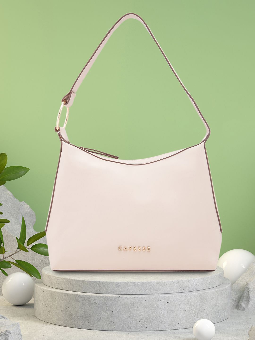 

Caprese Women Solid Structured Handheld Bag, Peach