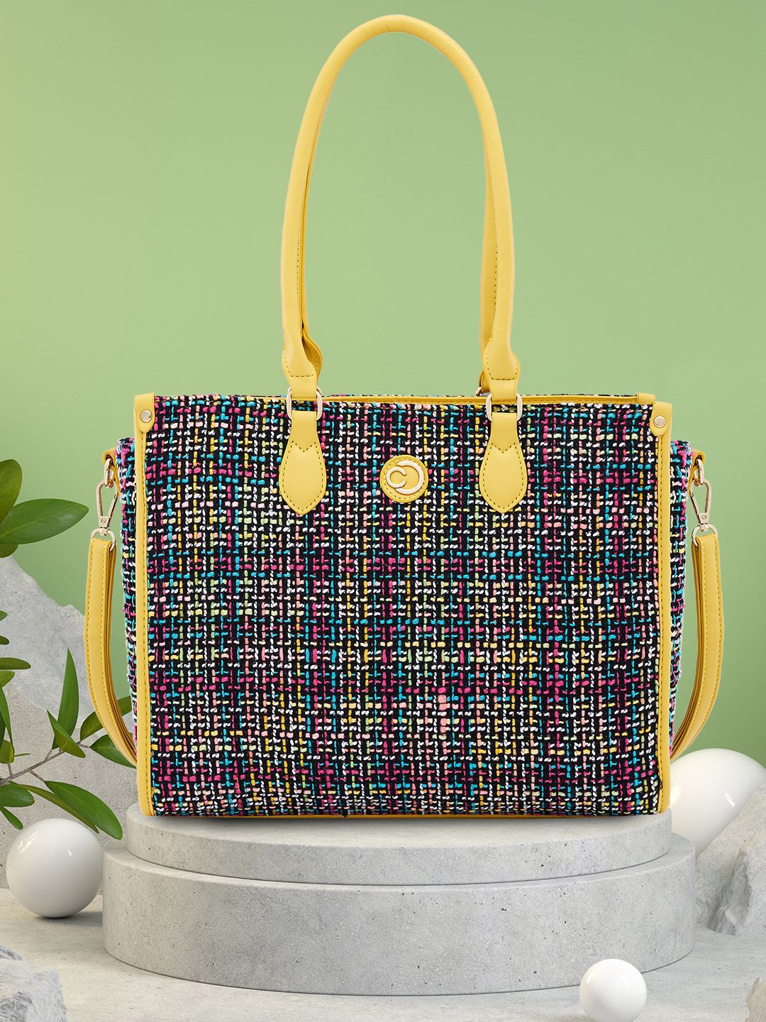 

Caprese Women Textured Structured Shoulder Bag, Yellow
