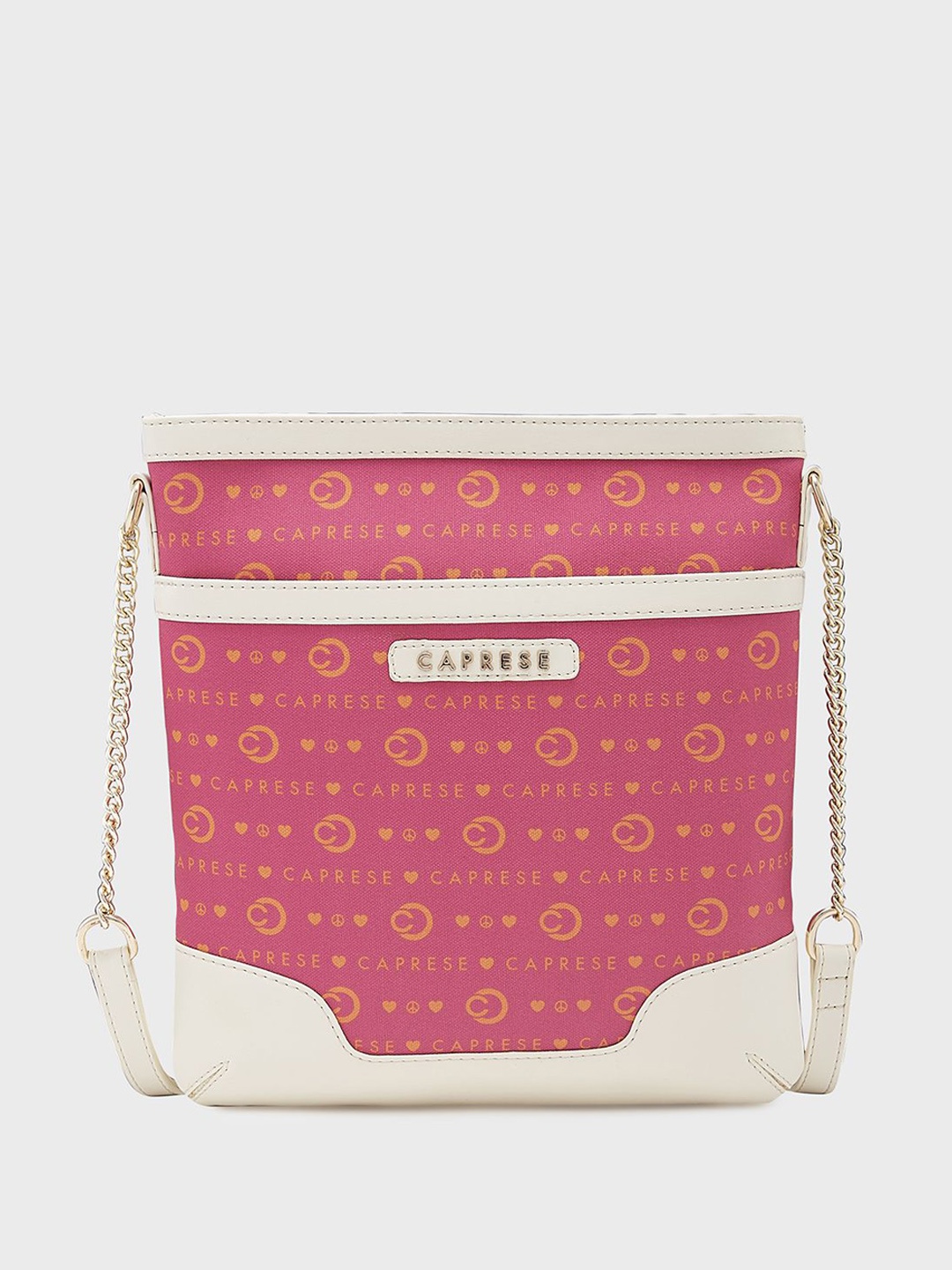 Caprese Women Typography Printed Shopper Sling Bag, Pink