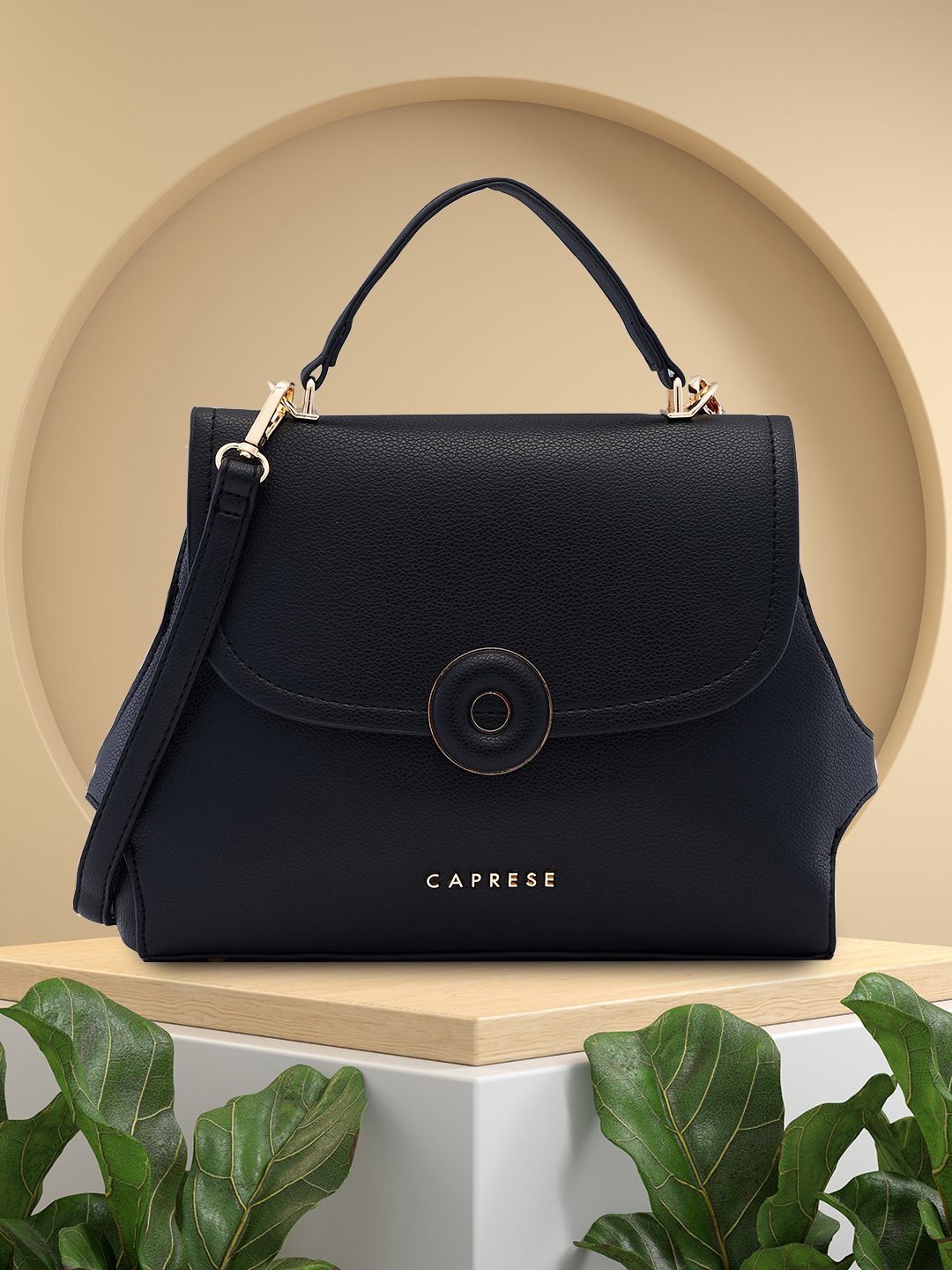 

Caprese Women Solid Structured Satchel Bag, Black