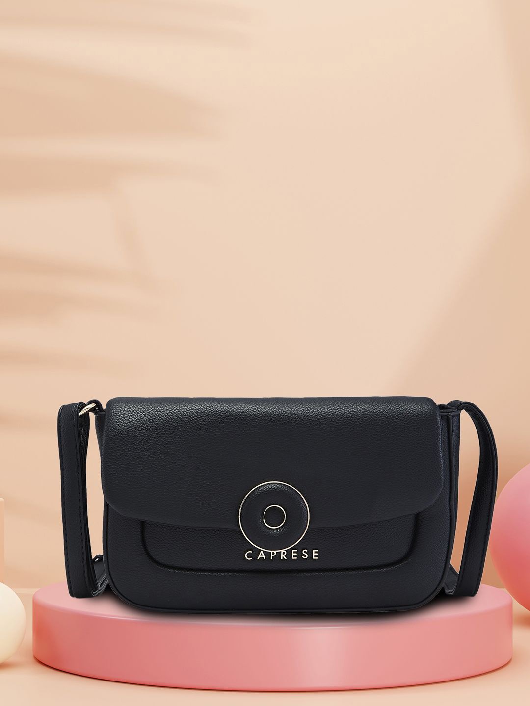 

Caprese Women Solid Structured Sling Bag, Black