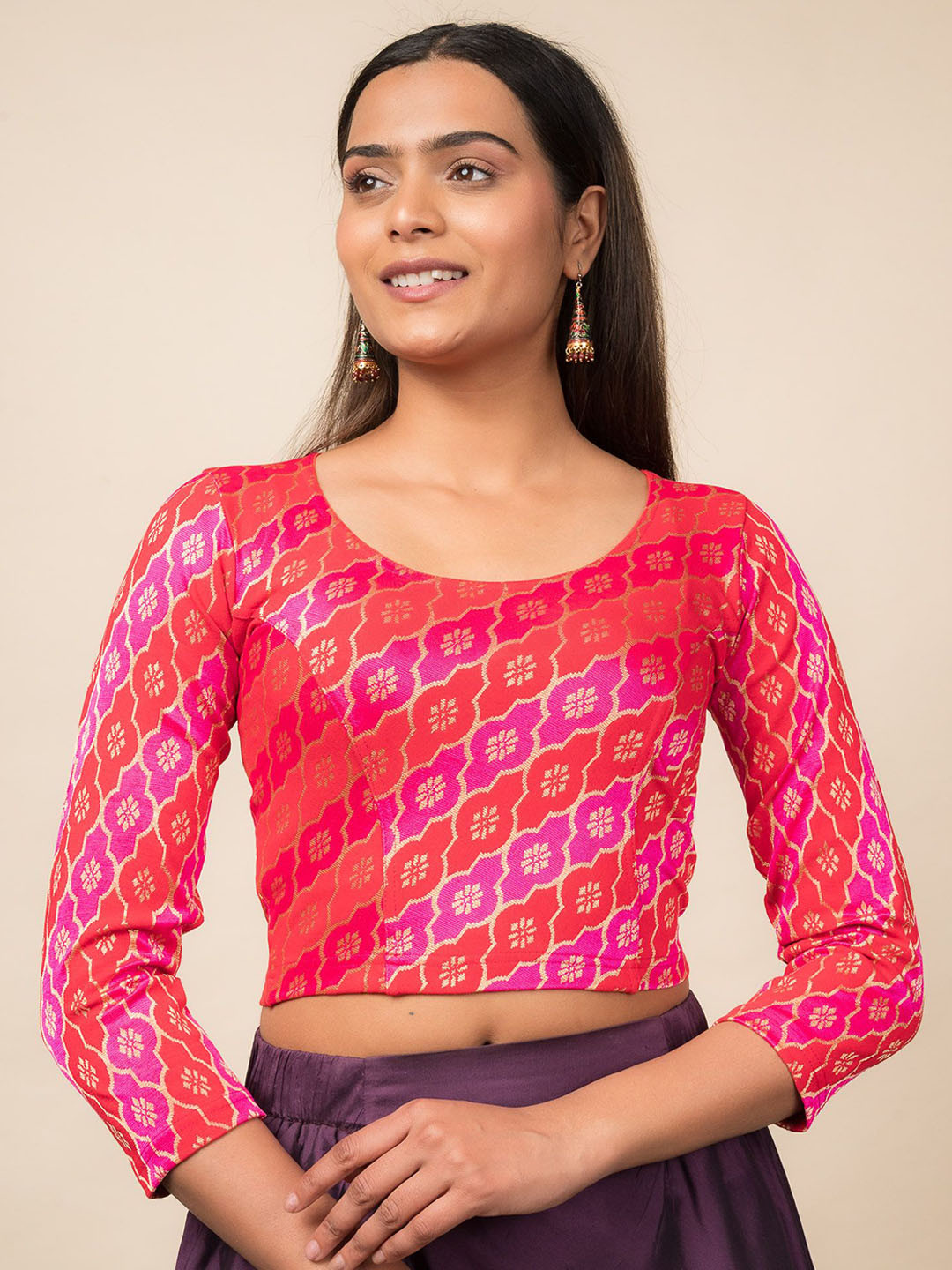 

Bindigasm's Advi Woven Design Stretchable Saree Blouse, Pink