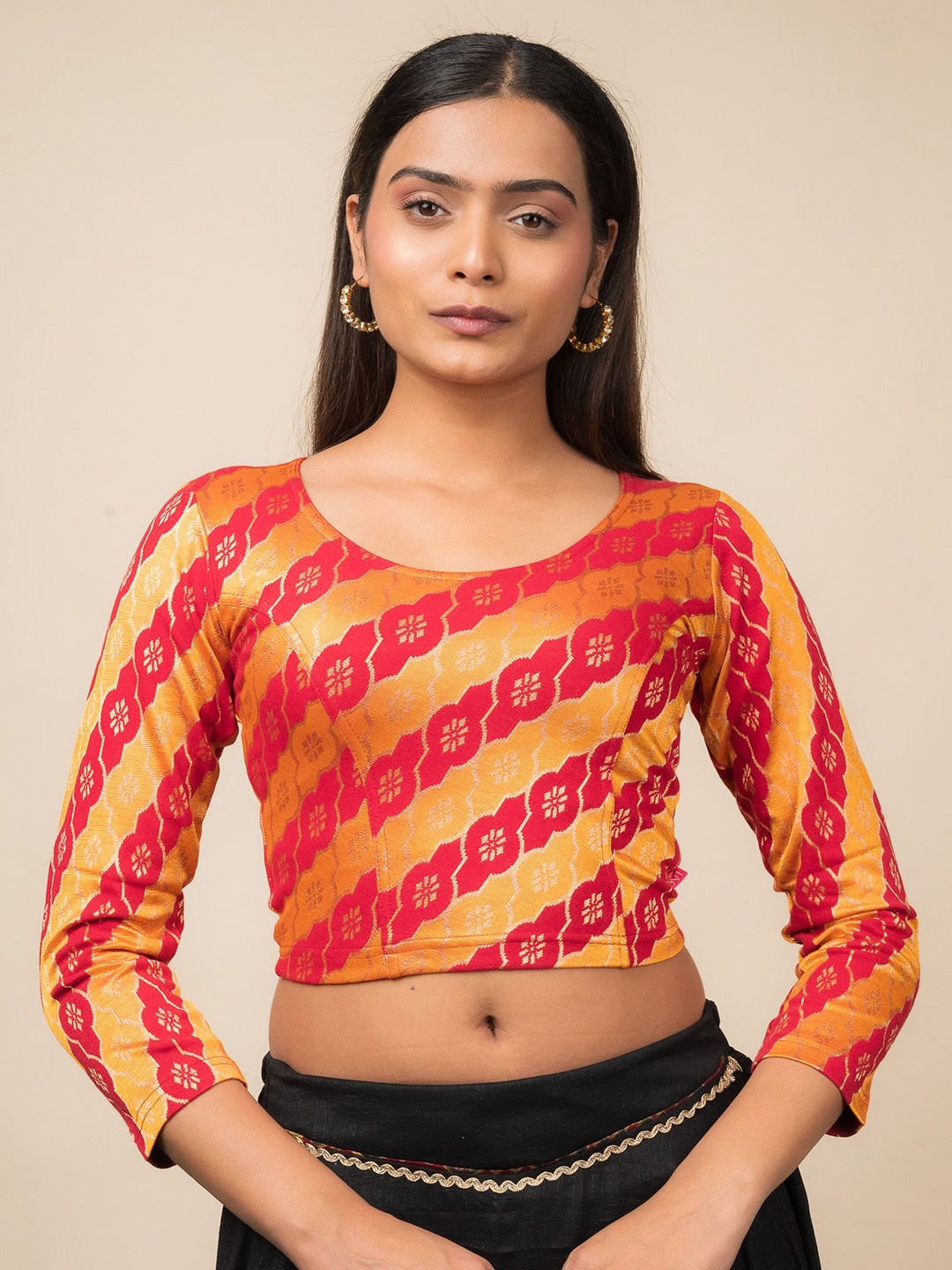 

Bindigasm's Advi Women Long Sleeve Stretchable Saree Blouse, Maroon