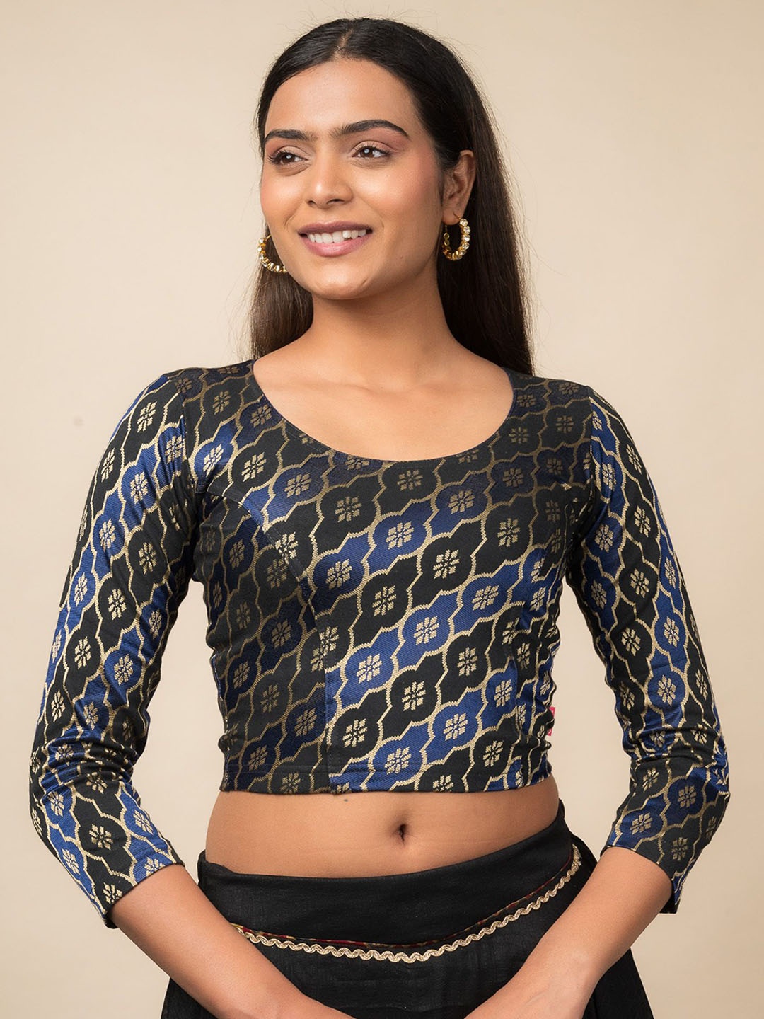 

Bindigasm's Advi Women Stretchable Saree Blouse, Blue