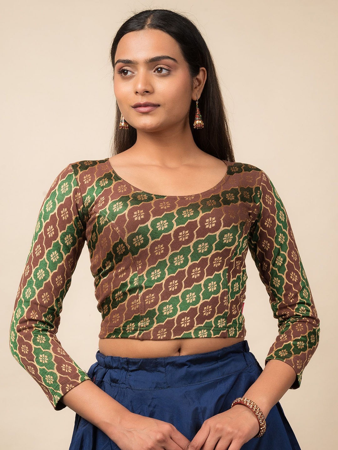 

Bindigasm's Advi Women Woven Design Saree Blouse, Green