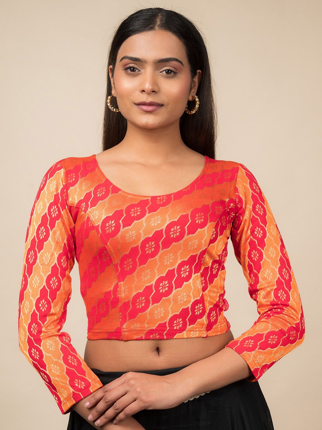 

Bindigasm's Advi Women Long Sleeve Stretchable Saree Blouse, Red