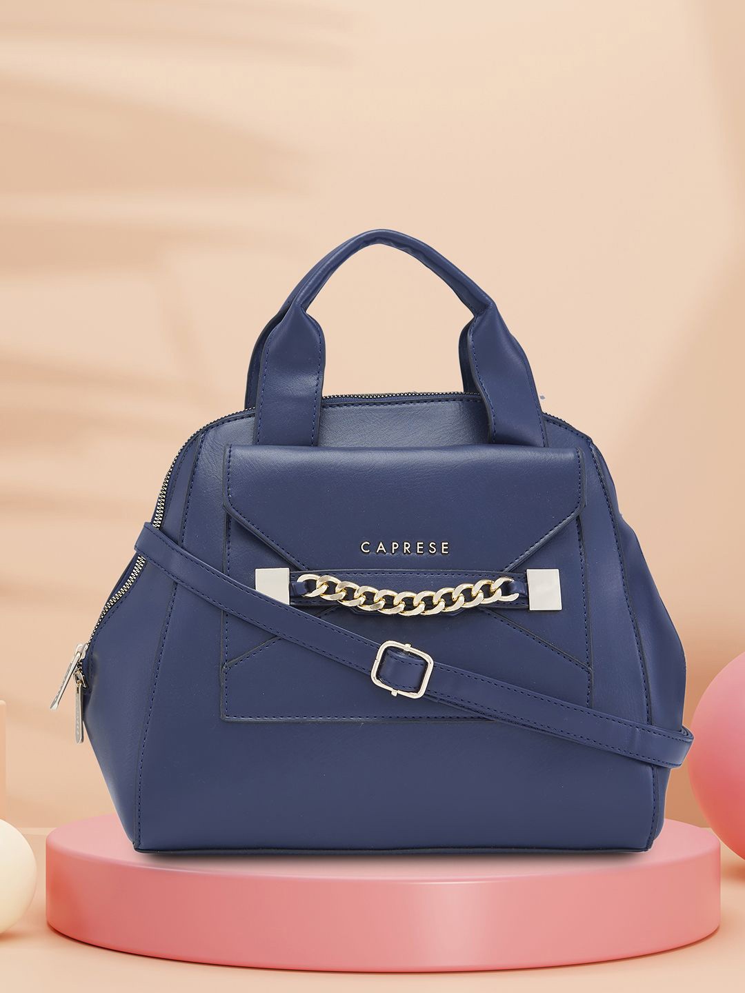 

Caprese Women Solid Structured Handheld Bag, Navy blue