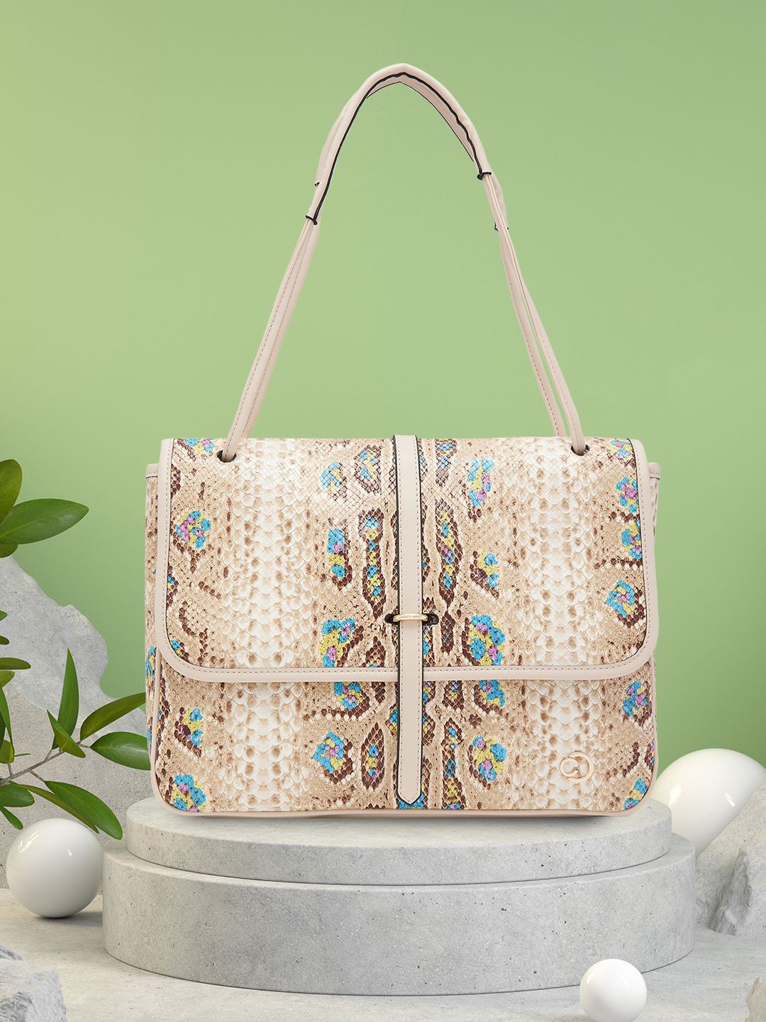 

Caprese Women Animal Printed Structured Shoulder Bag, Beige