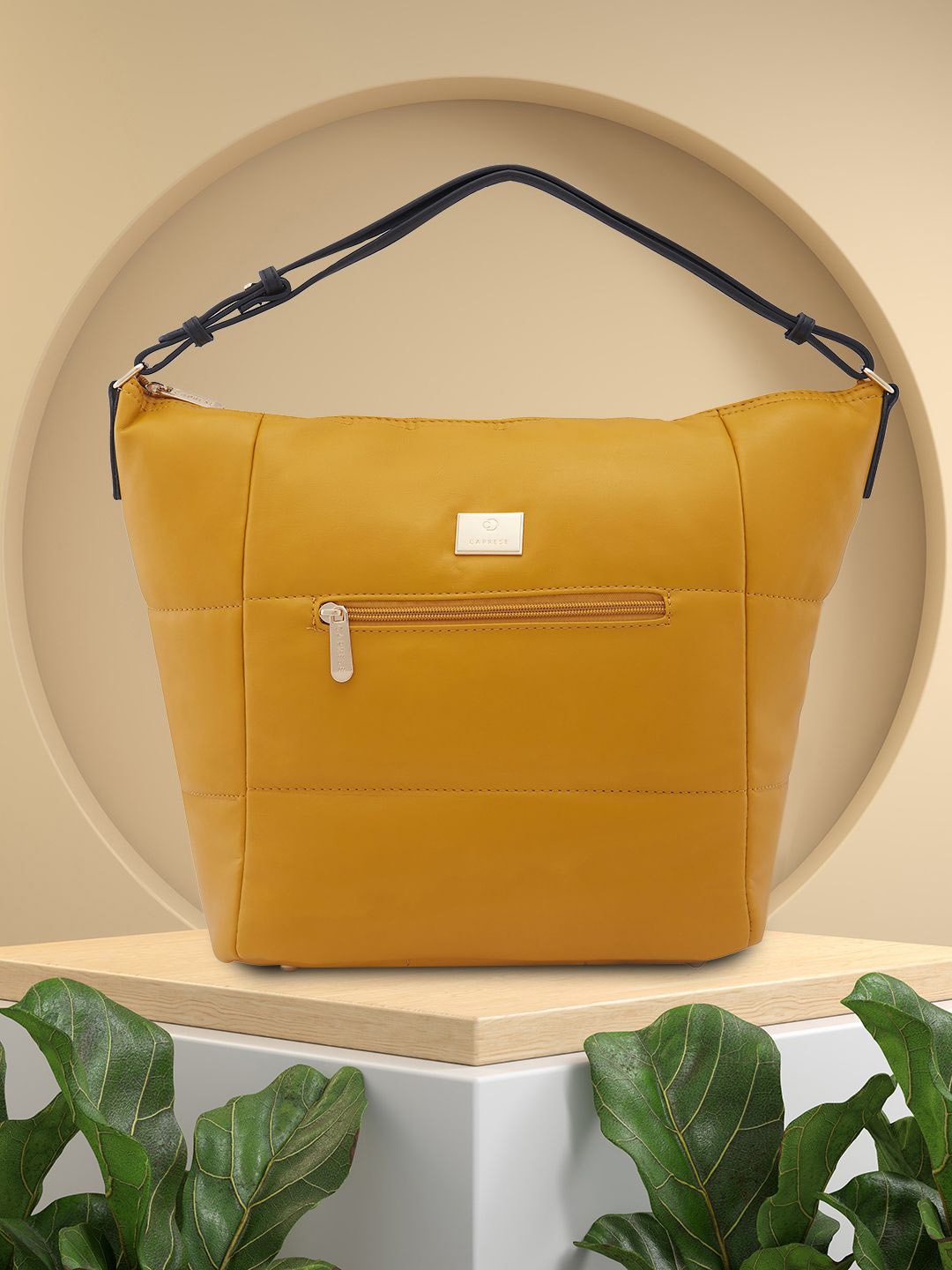 Caprese Women Solid Shopper Handheld Bag, Yellow