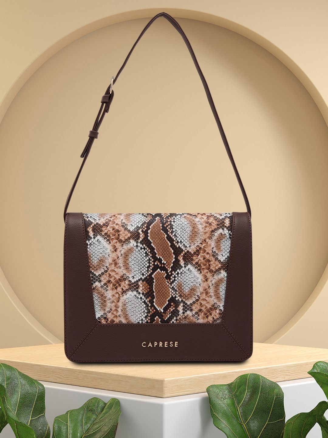

Caprese Women Vittoria Animal Printed Structured Shoulder Bag, Brown