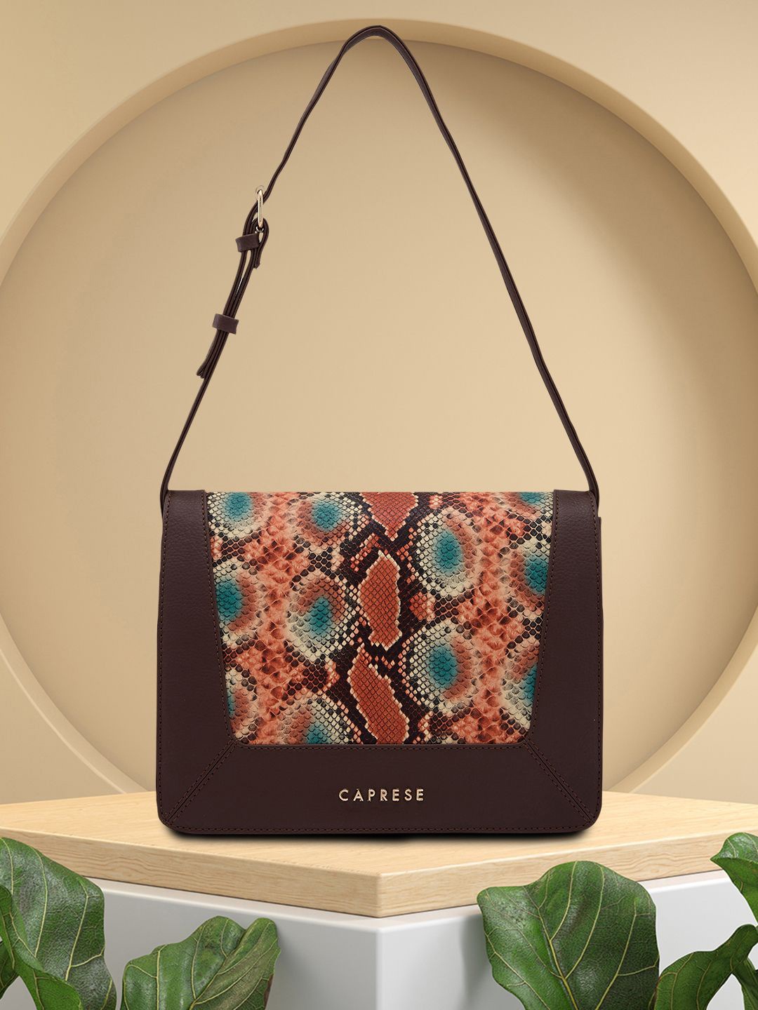 

Caprese Women Animal Printed Structured Shoulder Bag, Brown