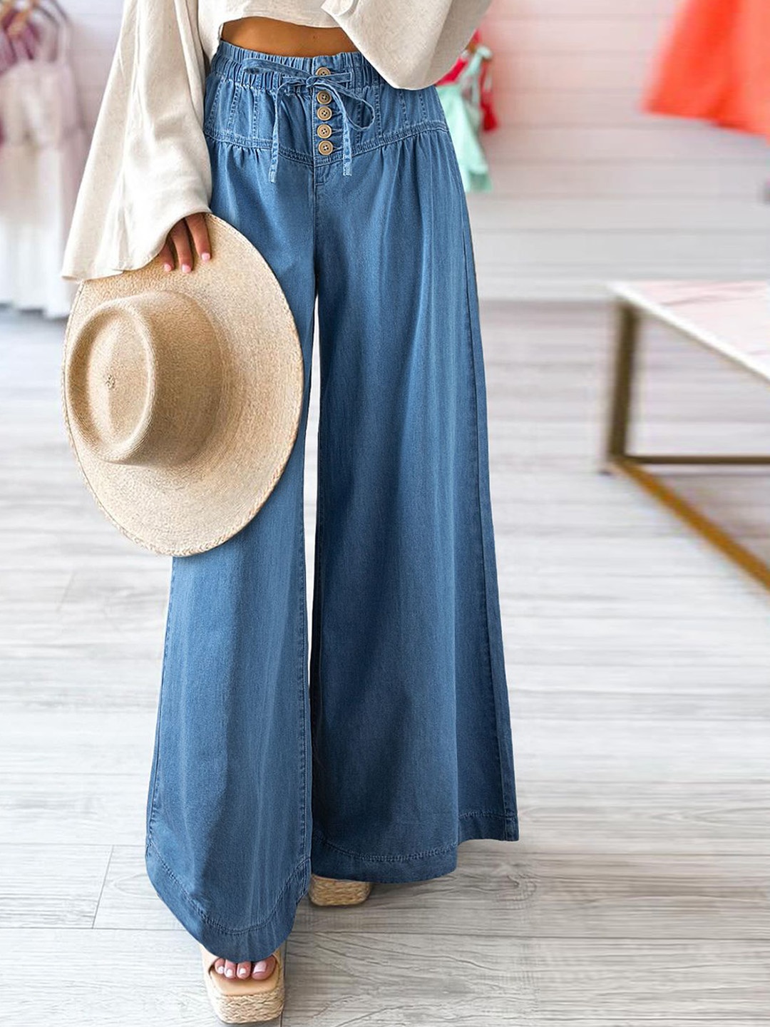 

Errabelly Women Cotton Parallel Trousers, Blue