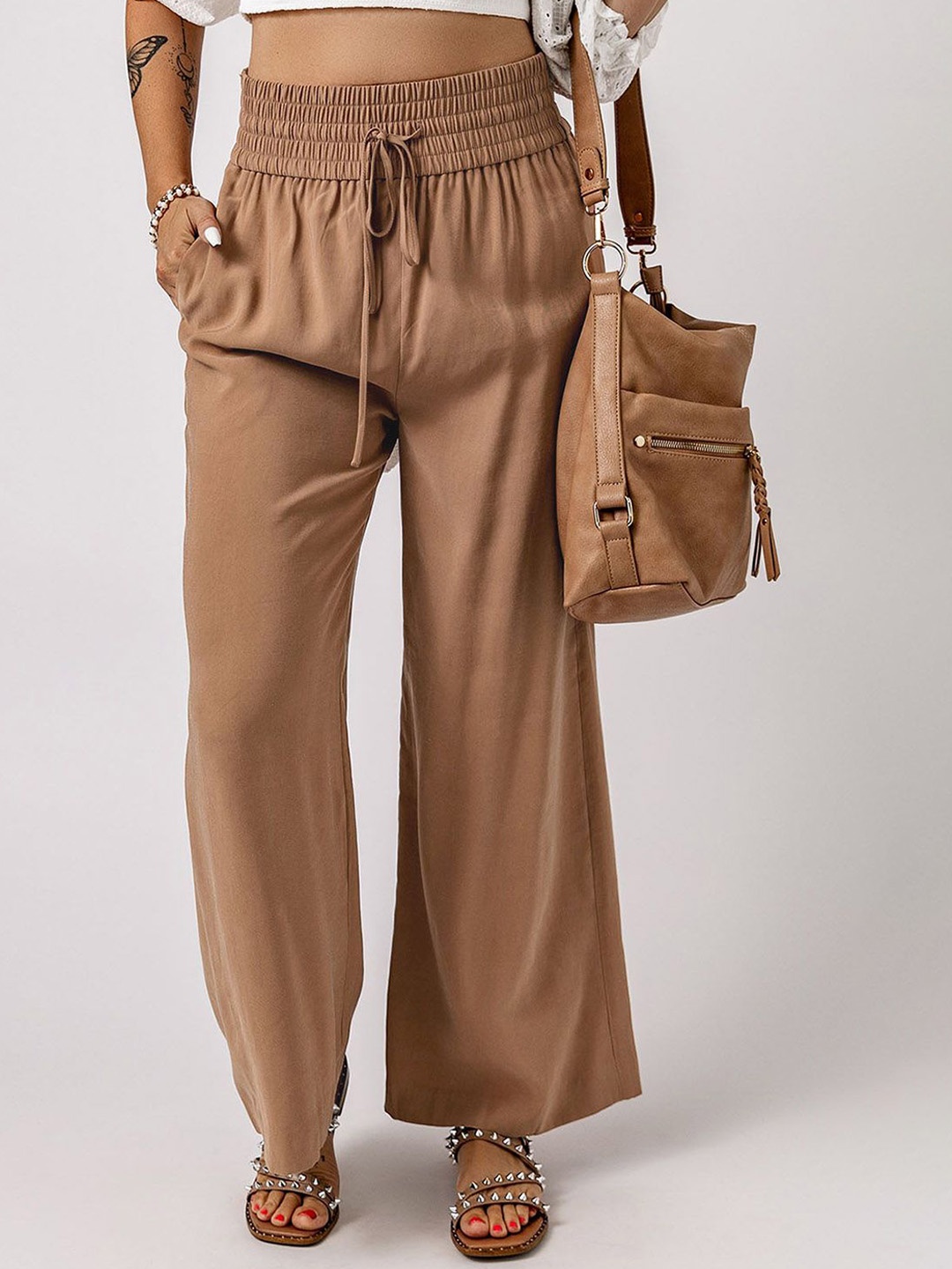 

Errabelly Women Mid-Rise Relaxed Fit Parallel Trouser, Brown