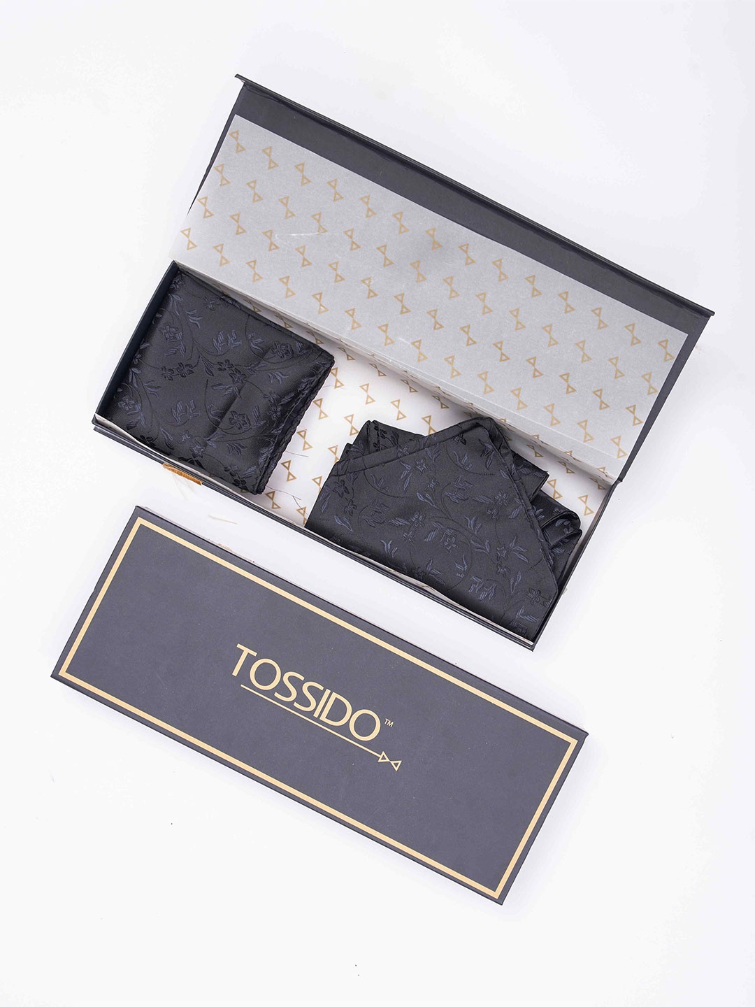 

Tossido Men Woven Design Ascot & Pocket Square Accessory Gift, Black