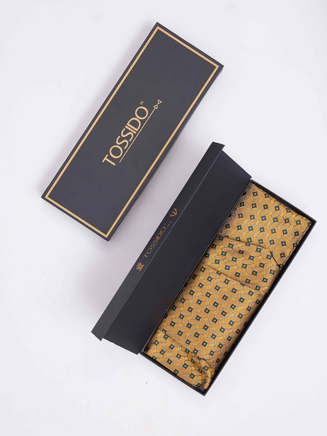 

Tossido Men Woven Design Cravat & Pocket Square Accessory Gift, Gold