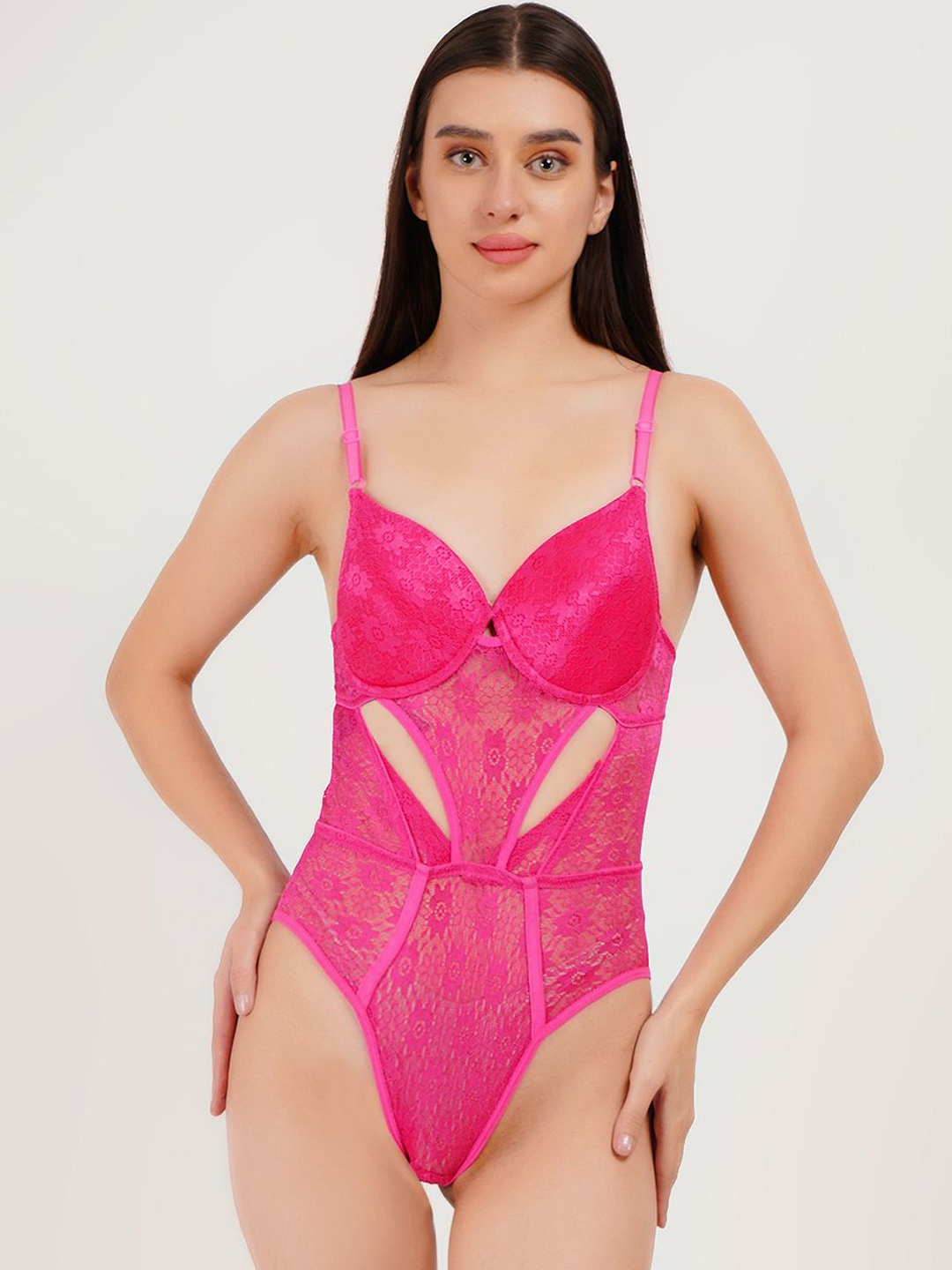 

CURWISH Self Design Bodysuit, Pink