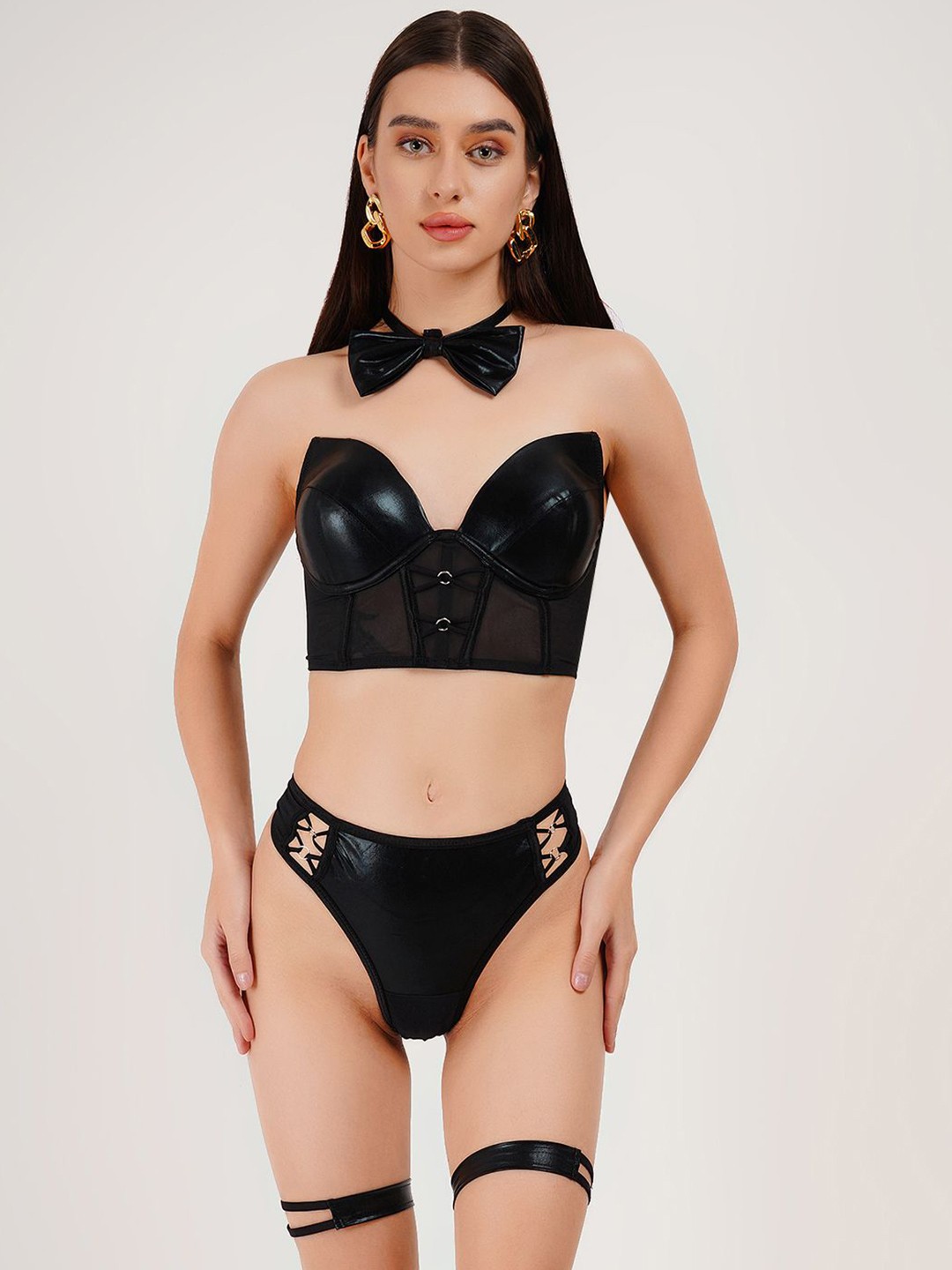 

CURWISH Women Enchantress Leatherette Luxe Bow Set with Detachable Straps, Black