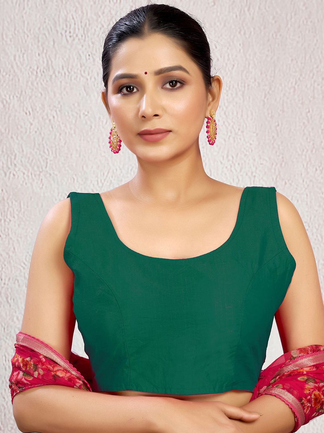 

KALINI Round Neck Saree Blouse, Green