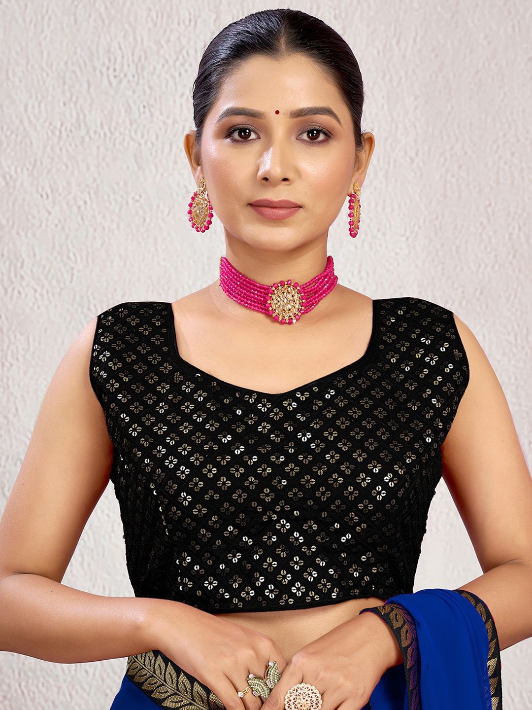 

KALINI Women Embellished Fully Stitched Padded Saree Blouse, Black