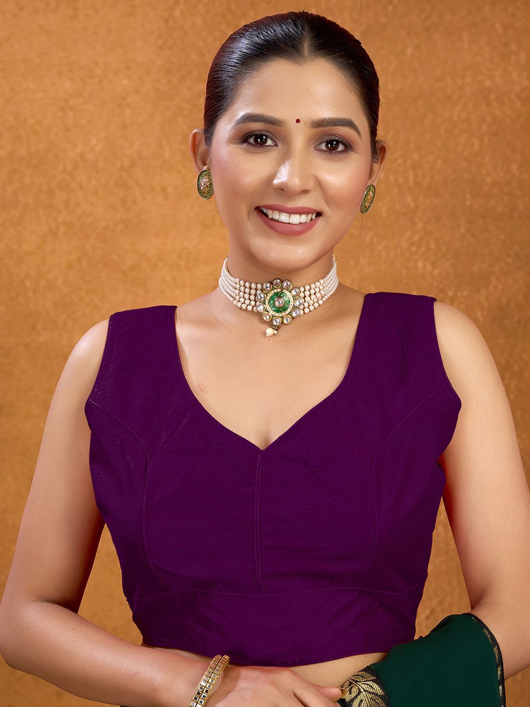 

Kalini Fully Stitched Padded Saree Blouse, Purple