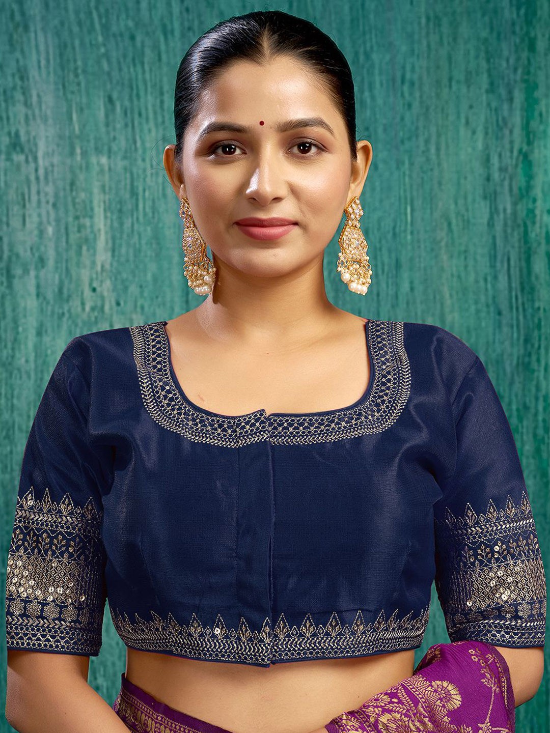 

KALINI Women Embroidered Saree Blouse, Blue