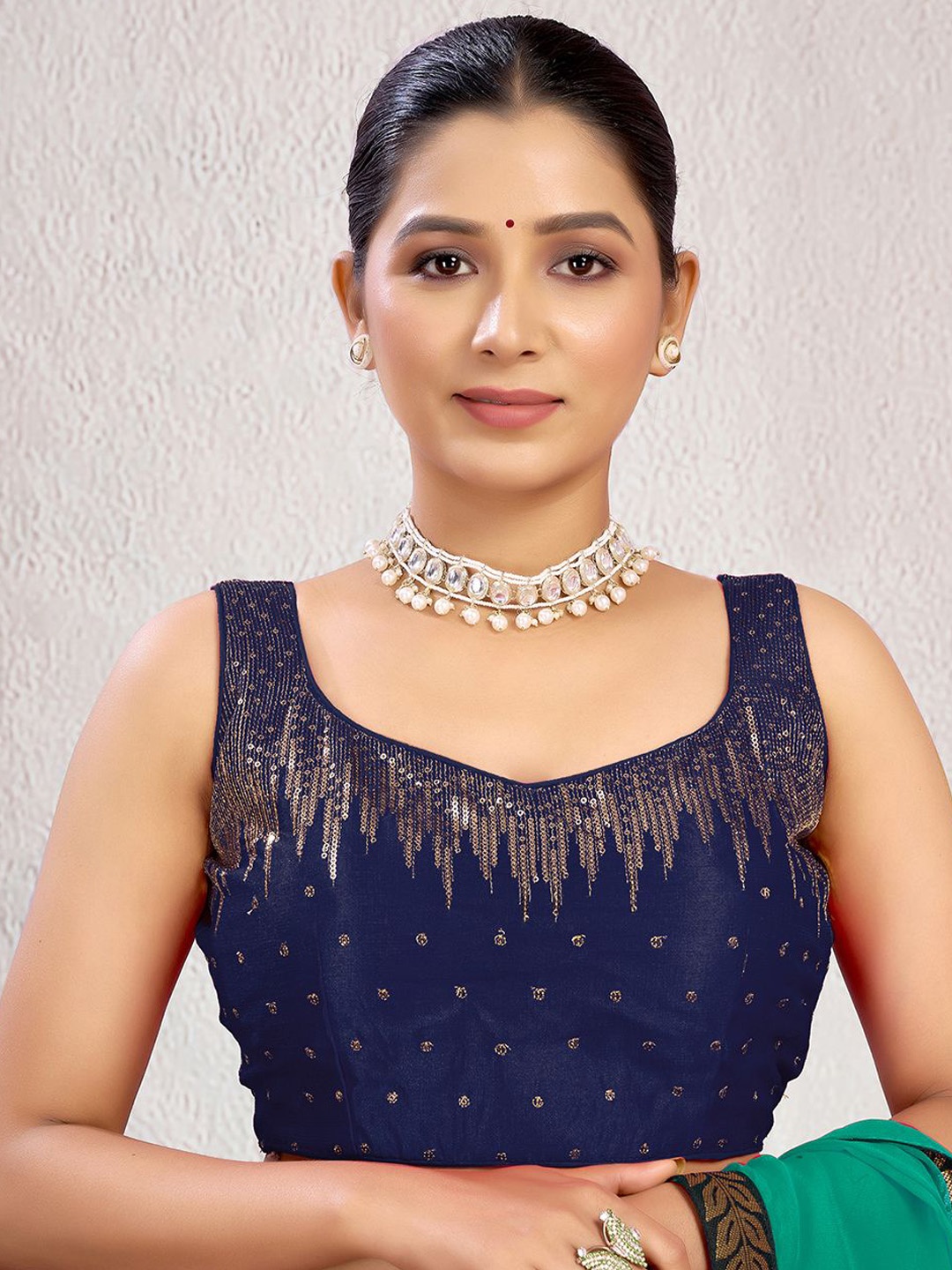 

Kalini Women Embellished Padded Saree Blouse, Navy blue