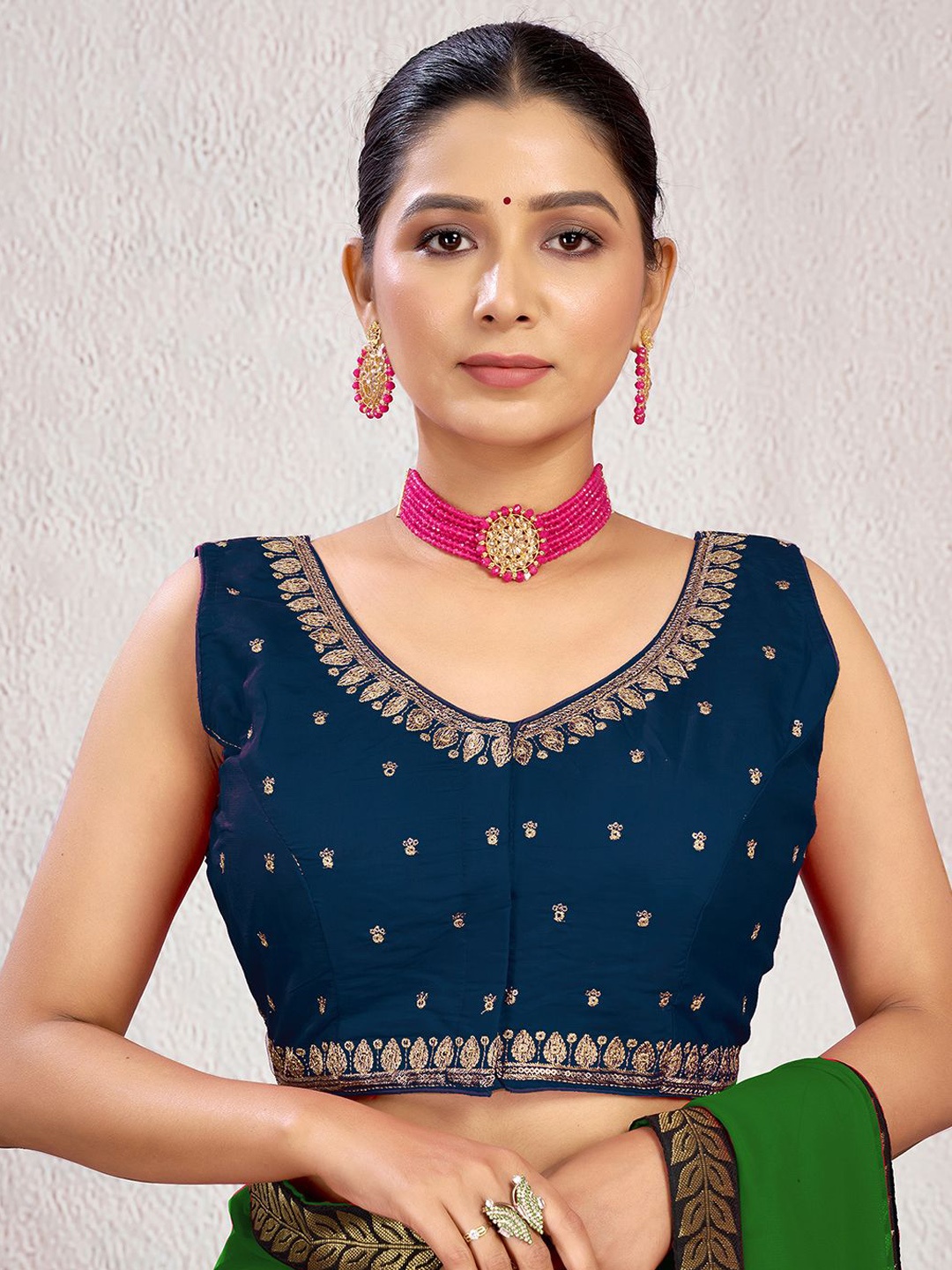

KALINI Women Embroidered Fully Stitched Padded Saree Blouse, Teal