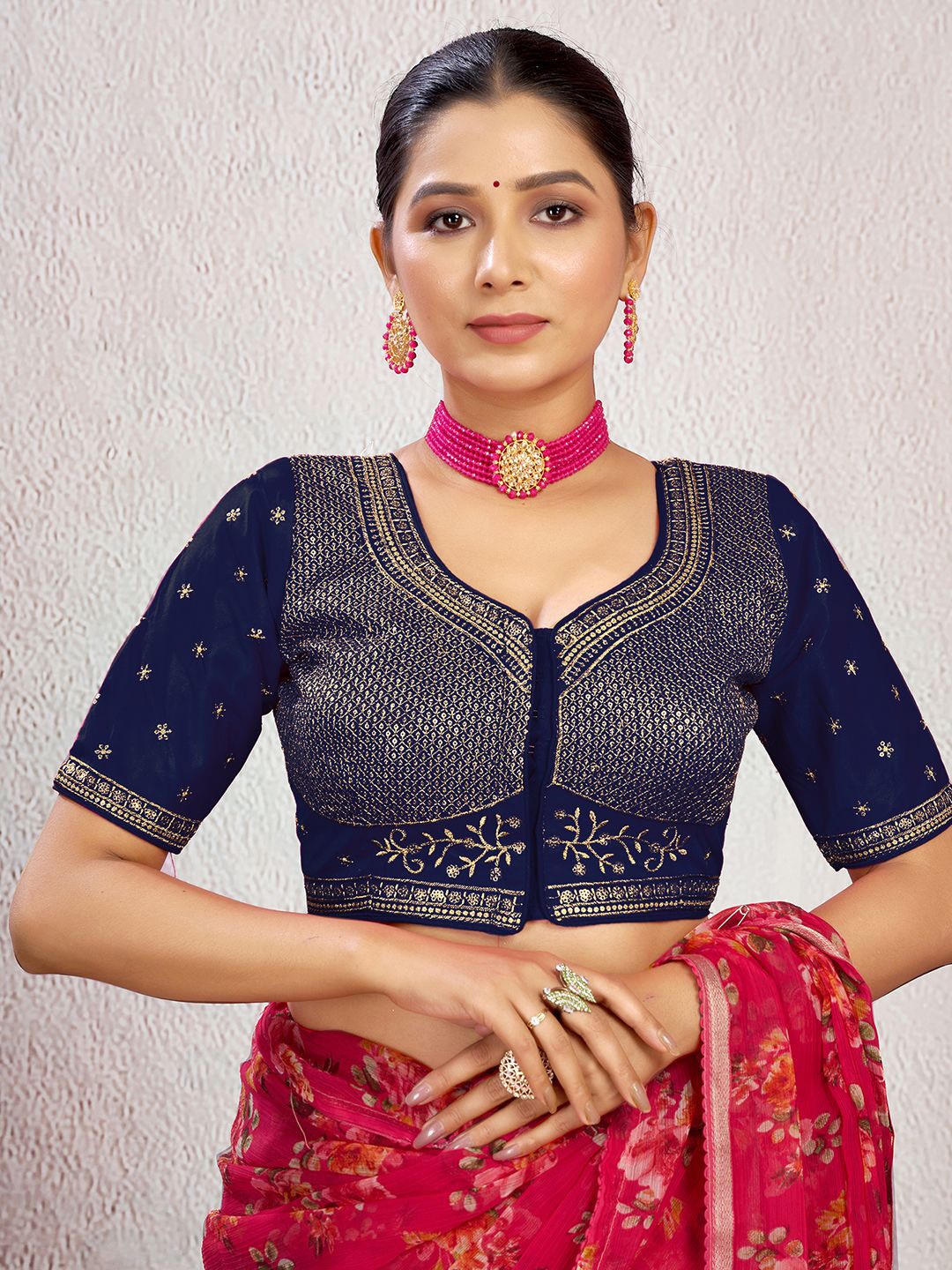 

Kalini Women Embellished Fully Stitched Padded Blouse, Navy blue