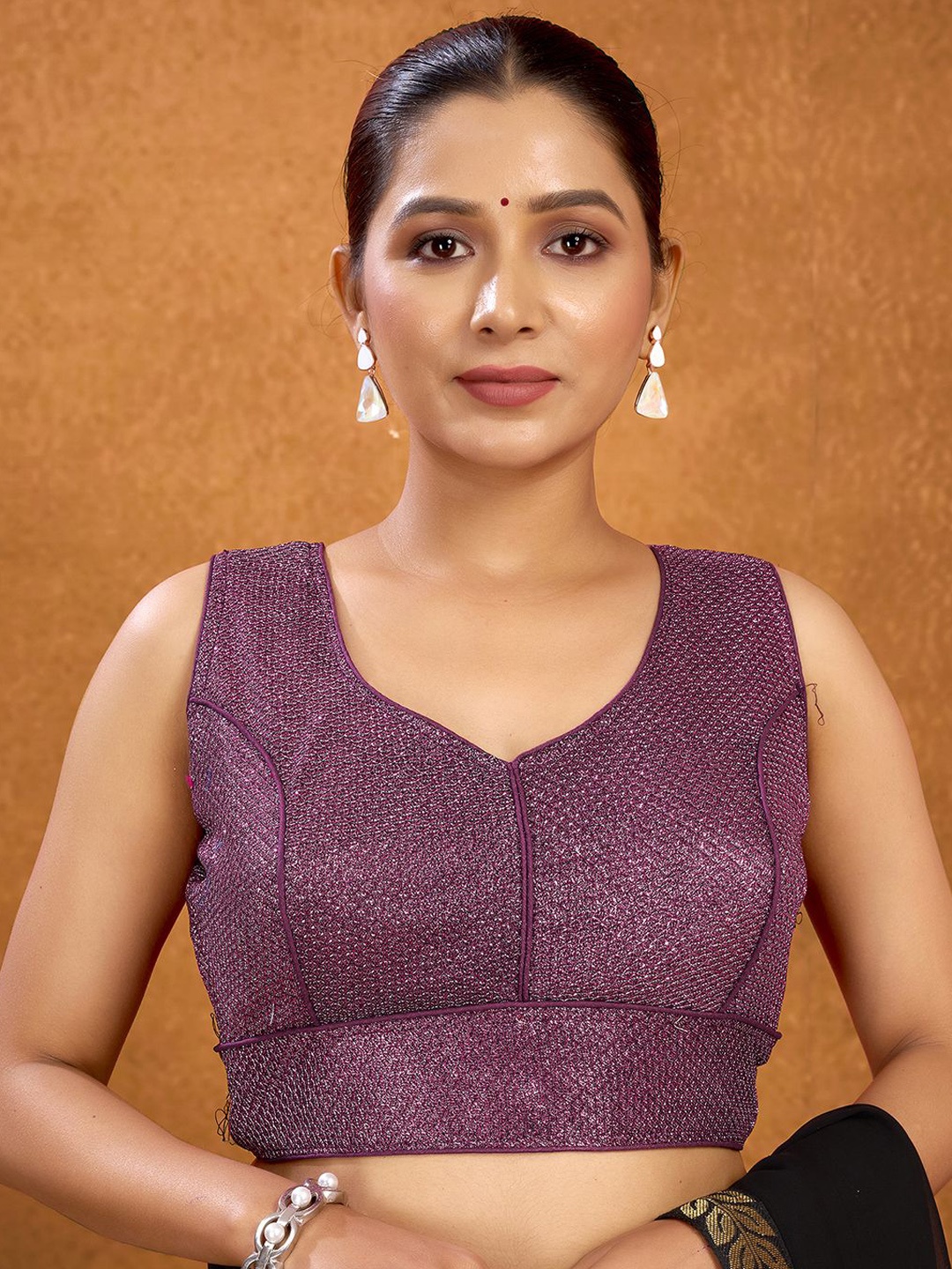 

KALINI Embellished Fully Stitched Padded Saree Blouse, Purple
