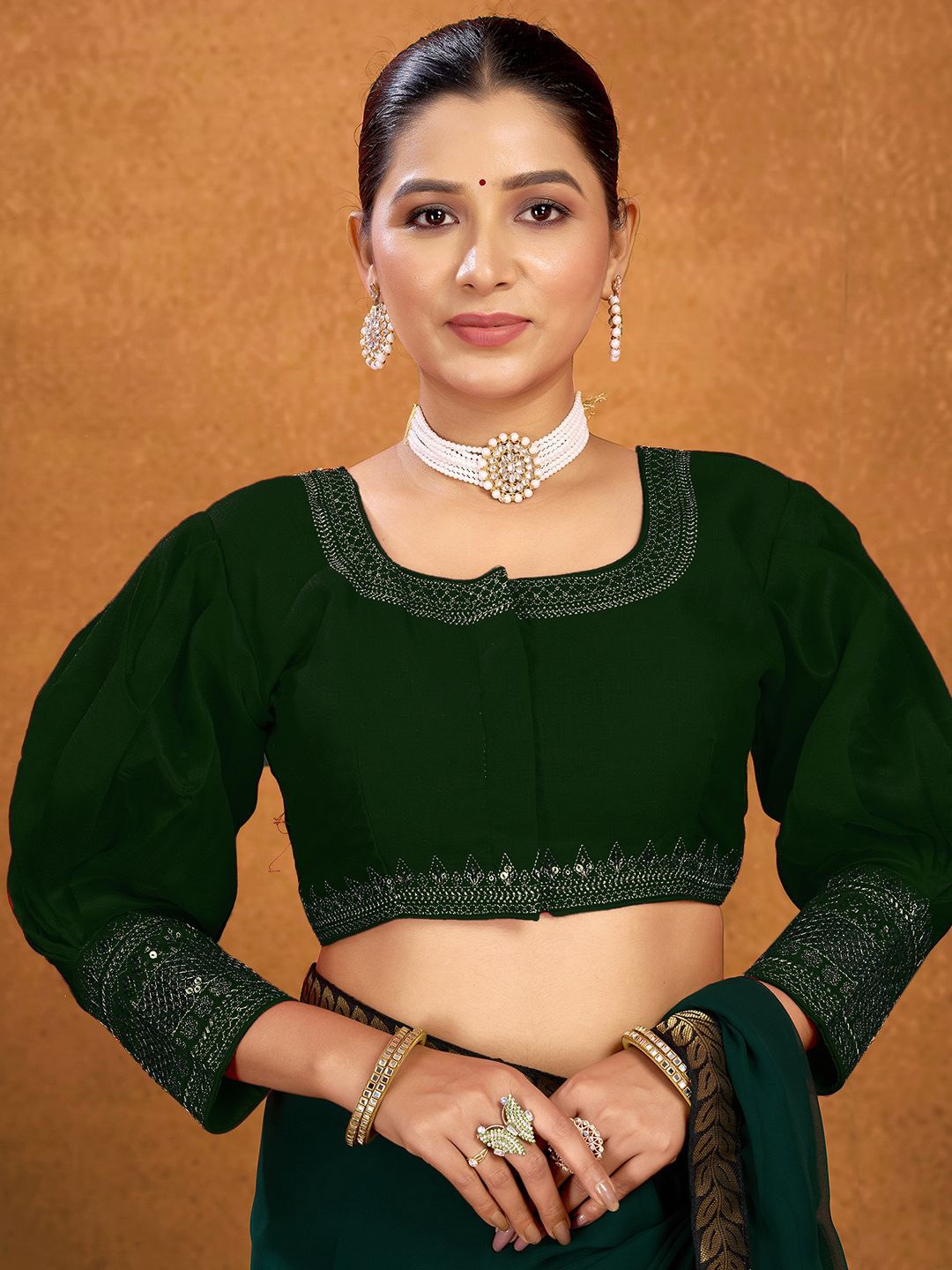 

KALINI Women Embroidered Fully Stitched Padded Saree Blouse, Green