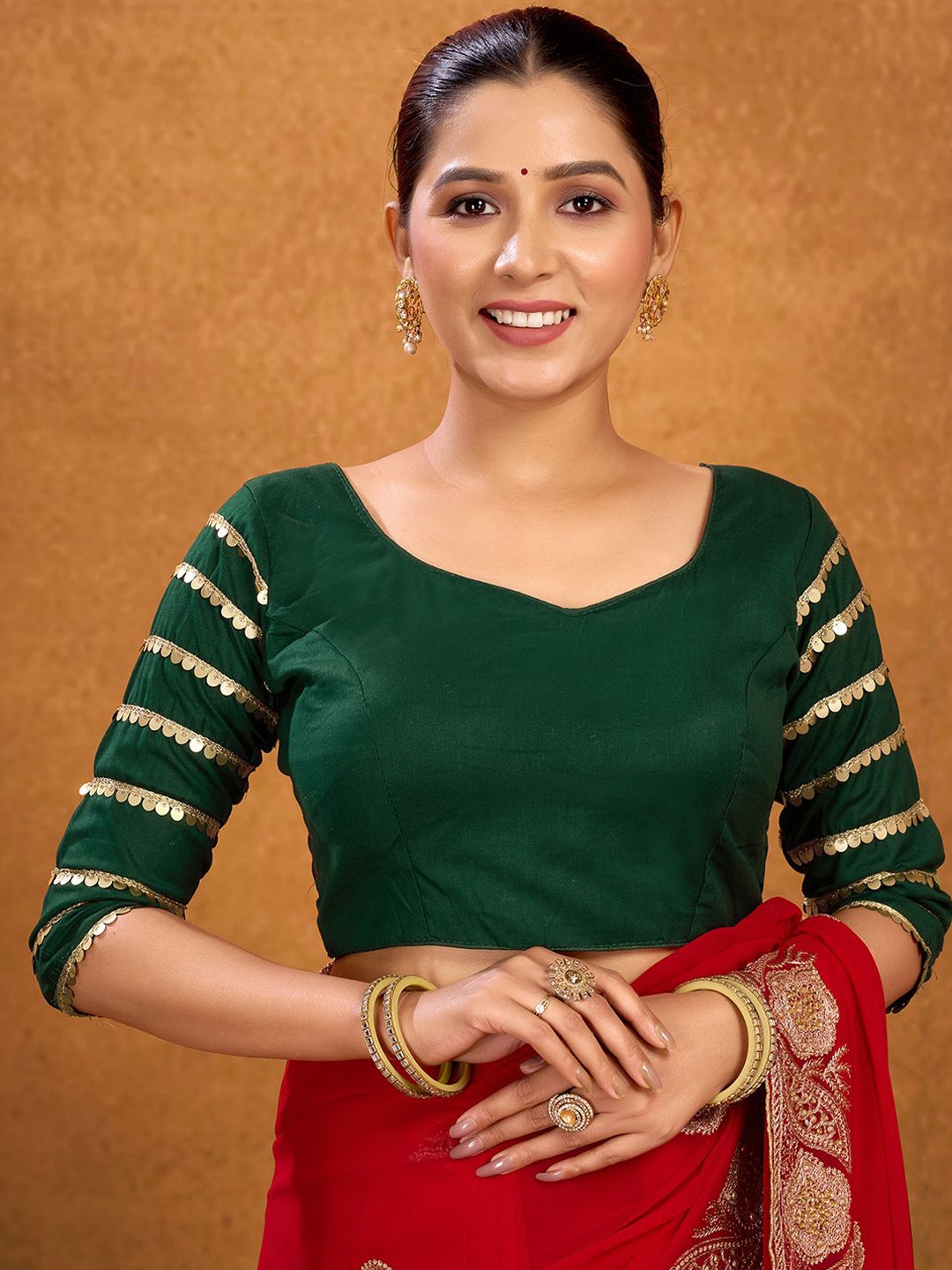 

KALINI Women Sweetheart Neck Padded Saree Blouse, Green