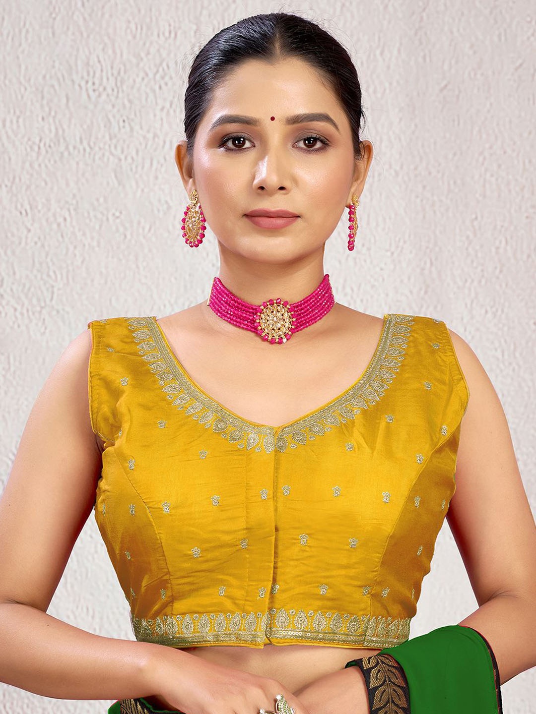 

KALINI Women Embroidered Padded Saree Blouse, Mustard