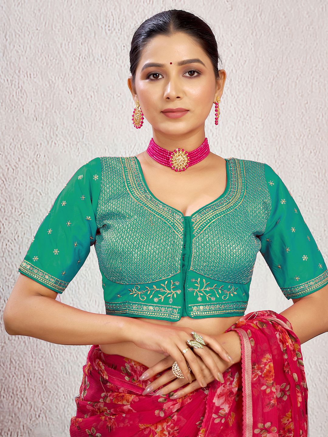 

KALINI Women Embellished Fully Stitched Padded Saree Blouse, Green