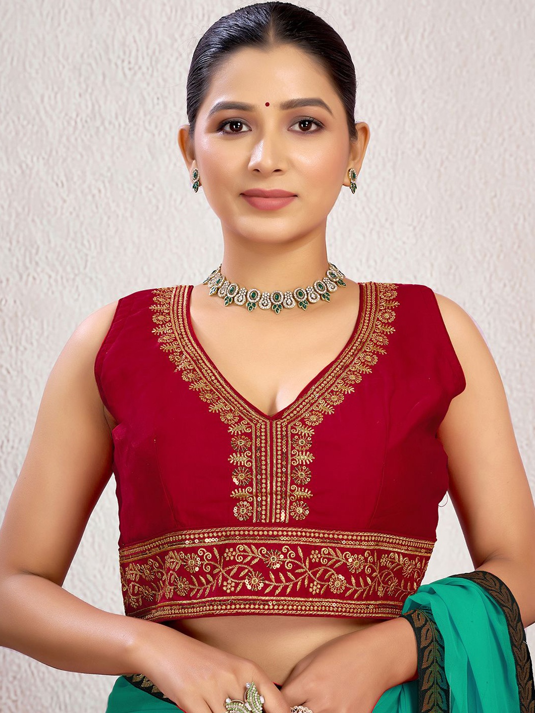 

KALINI Embroidered Fully Stitched Padded Saree Blouse, Red