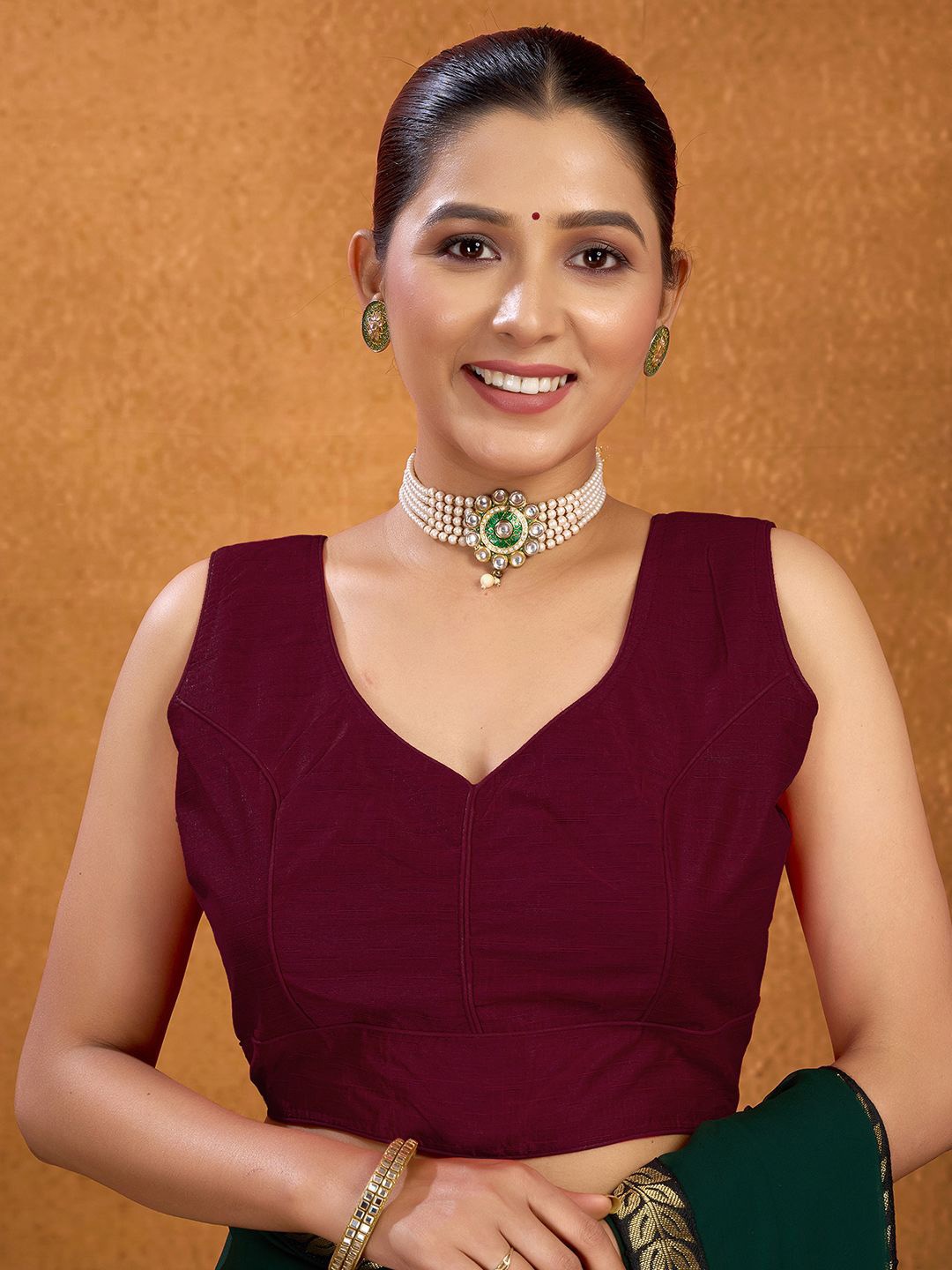 

KALINI Fully Stitched Padded Silk Saree Blouse, Maroon