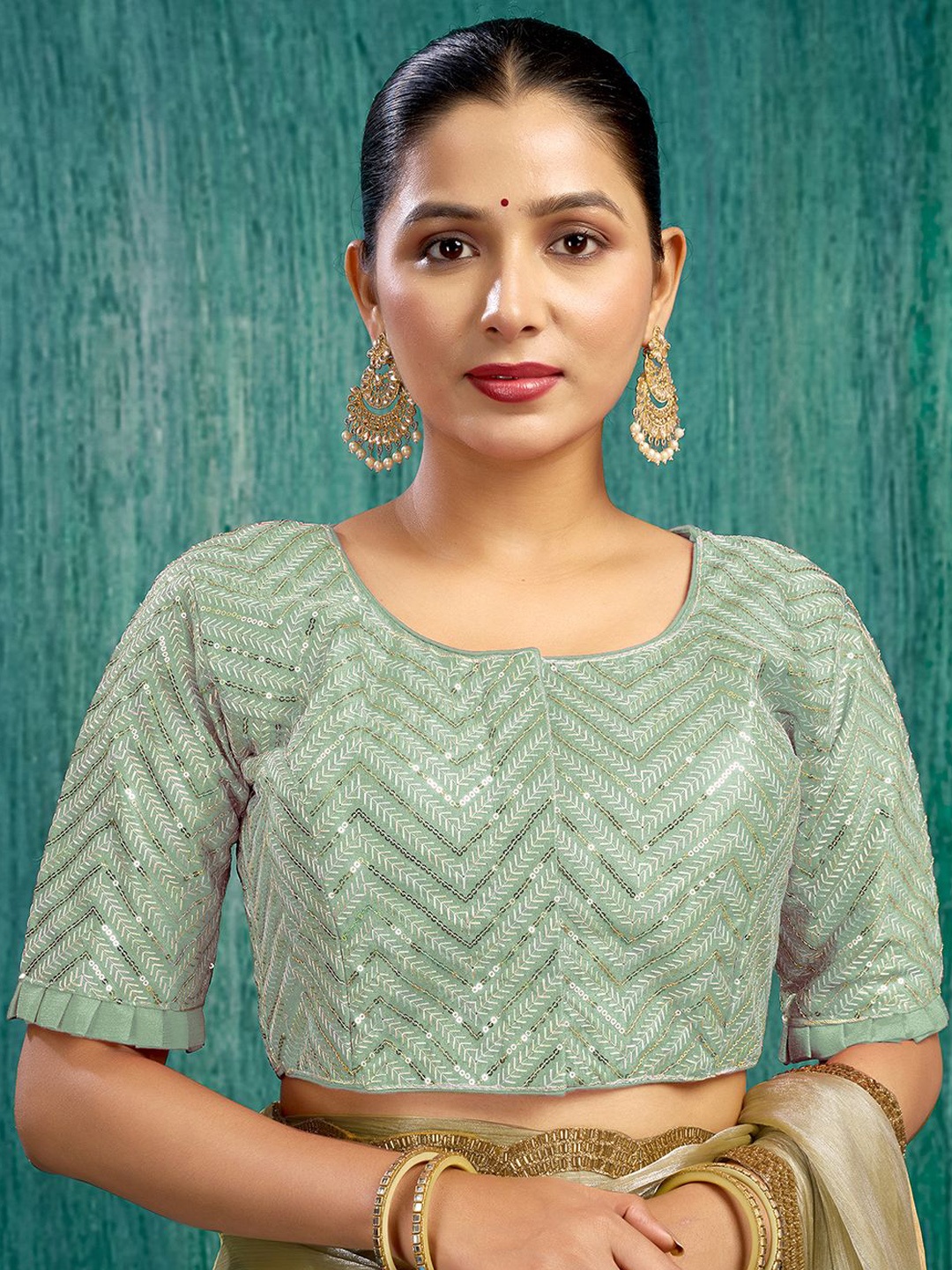 

KALINI Embroidered Fully Stitched Padded Saree Blouse, Green