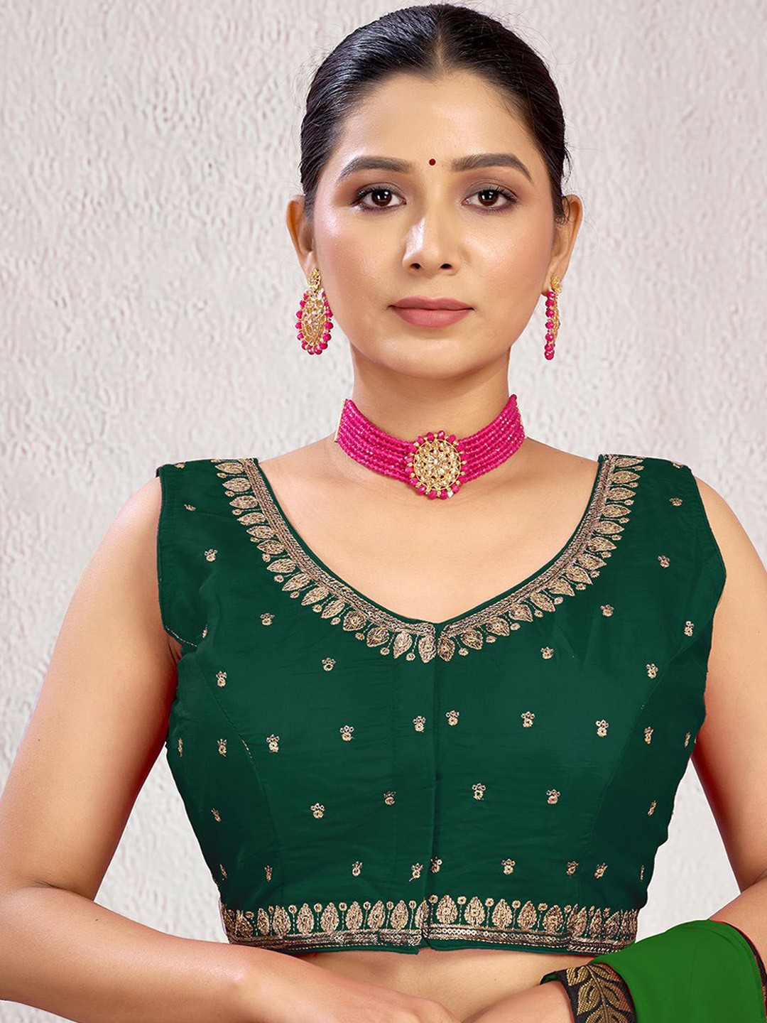 

KALINI Women Embroidered Silk Saree Blouse, Green