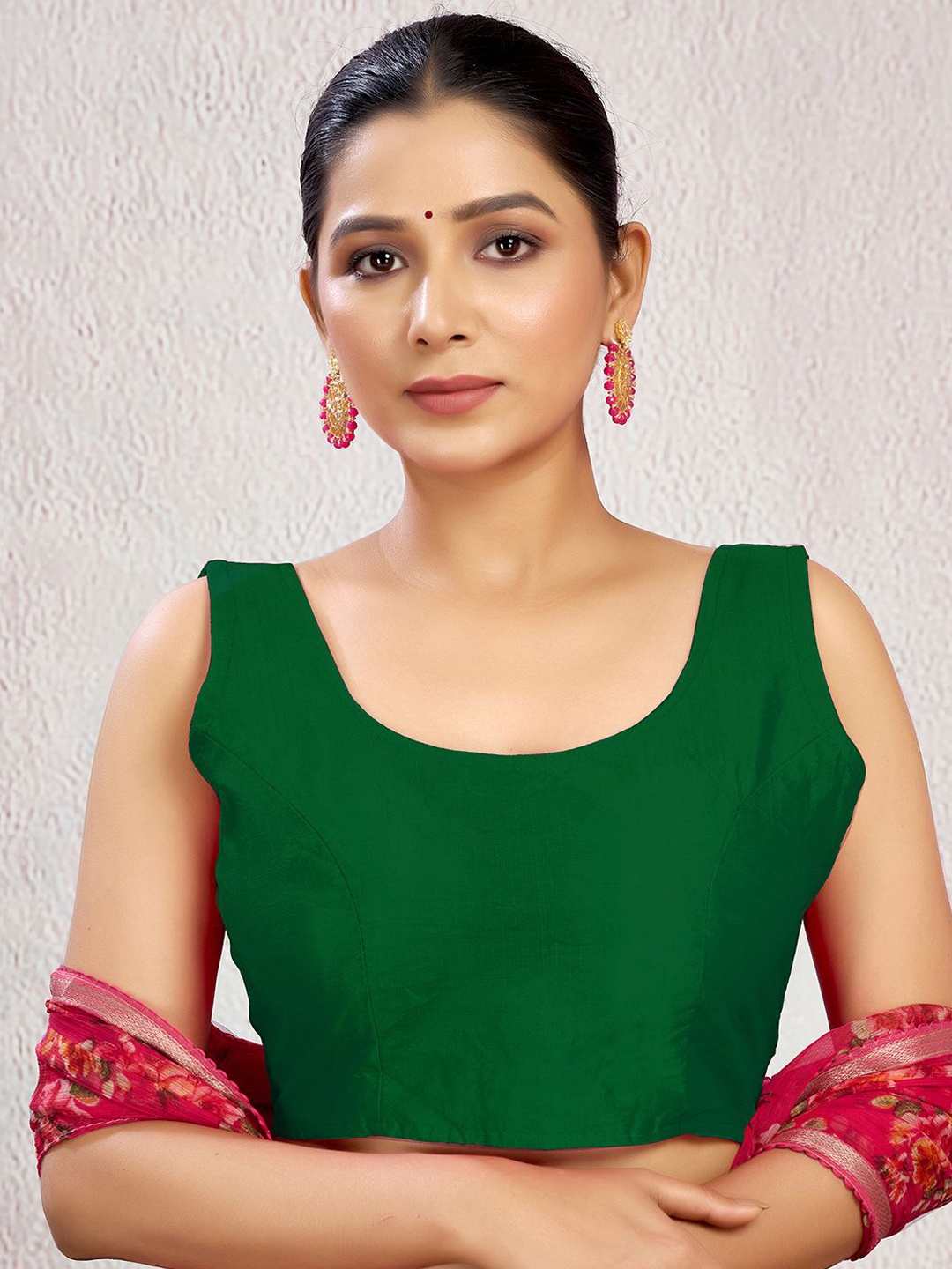 

KALINI Women Round Neck Padded Saree Blouse, Green