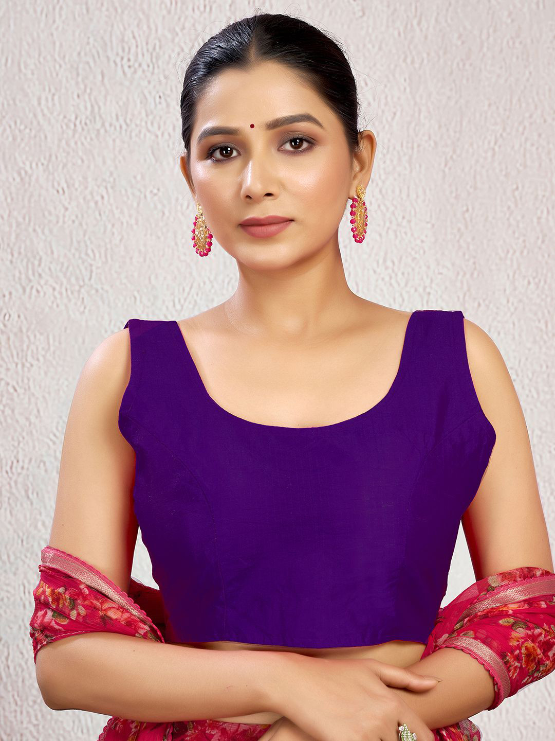 

KALINI Round Neck Padded Saree Blouse, Purple
