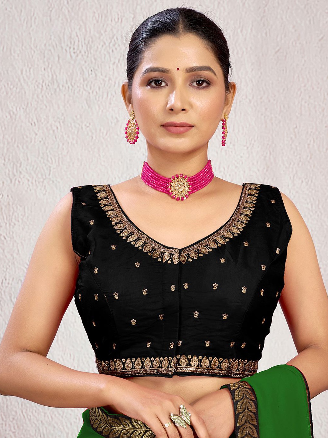 

KALINI Women Embroidered Sequinned Padded Saree Blouse, Black