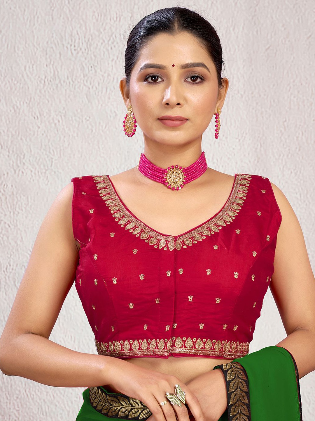 

KALINI Women Embroidered Fully Stitched Padded Saree Blouse, Red
