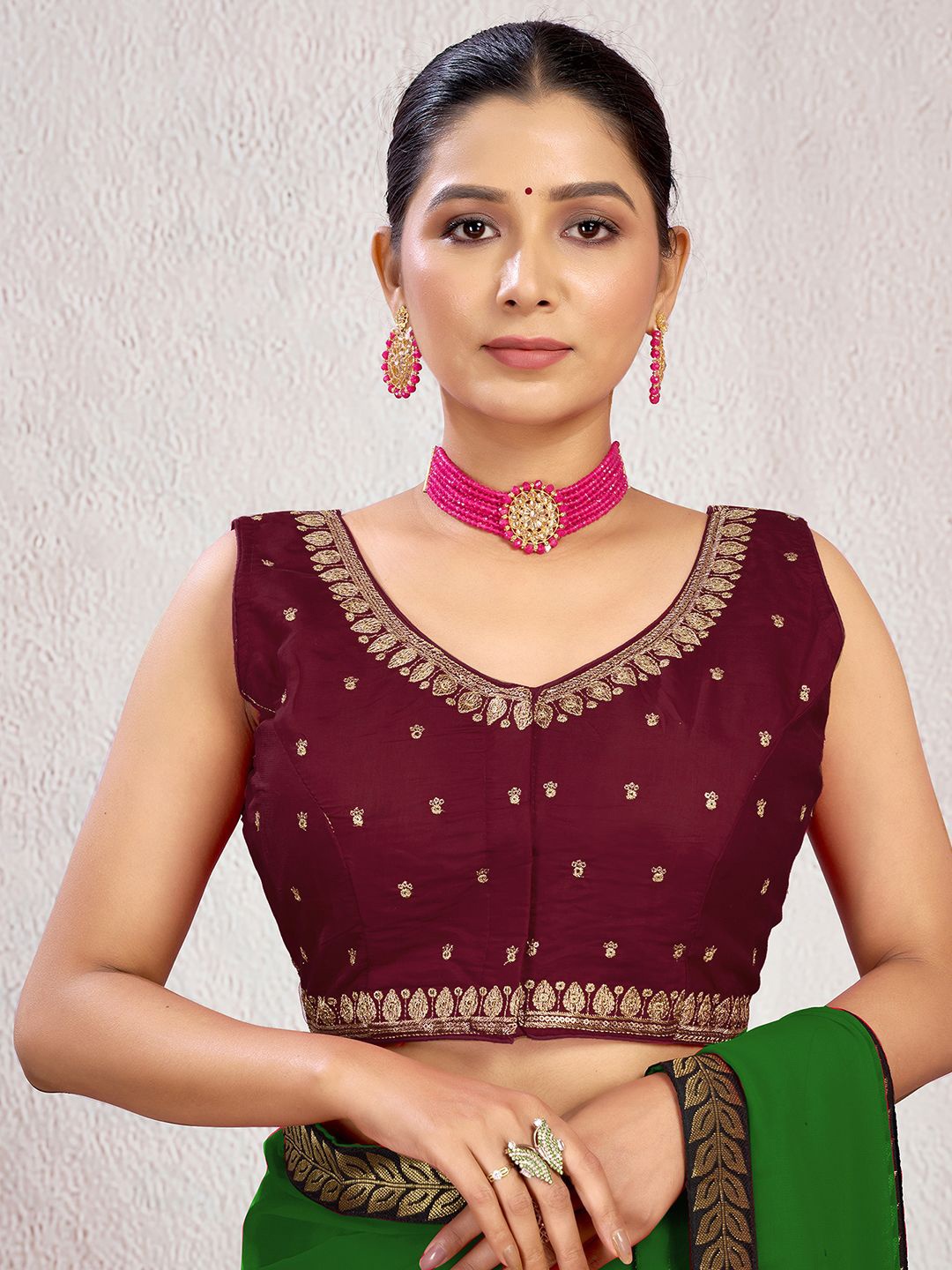 

KALINI Women Embroidered Fully Stitched Padded Saree Blouse, Maroon