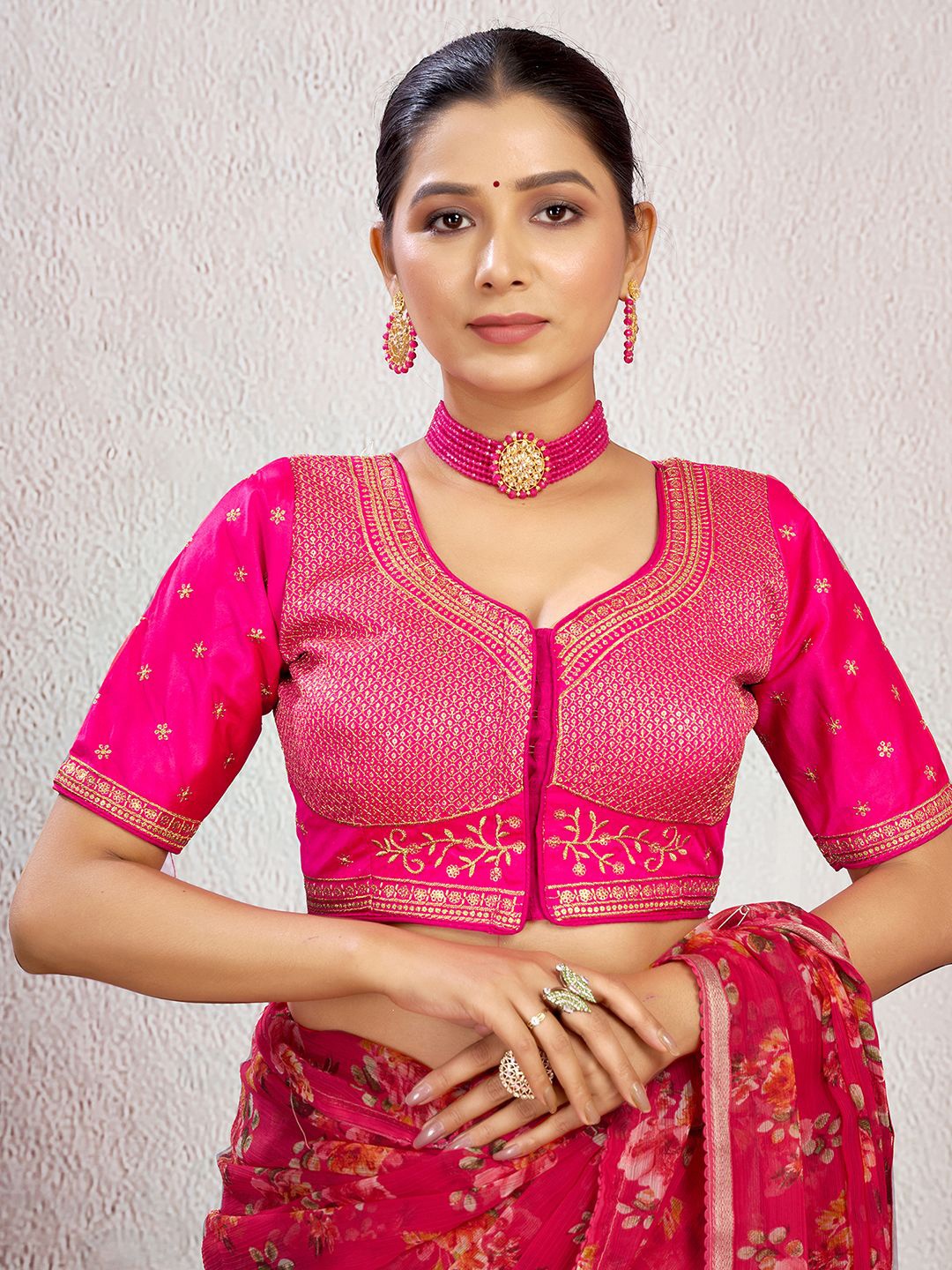 

KALINI Embellished Fully Stitched Padded Saree Blouse, Pink