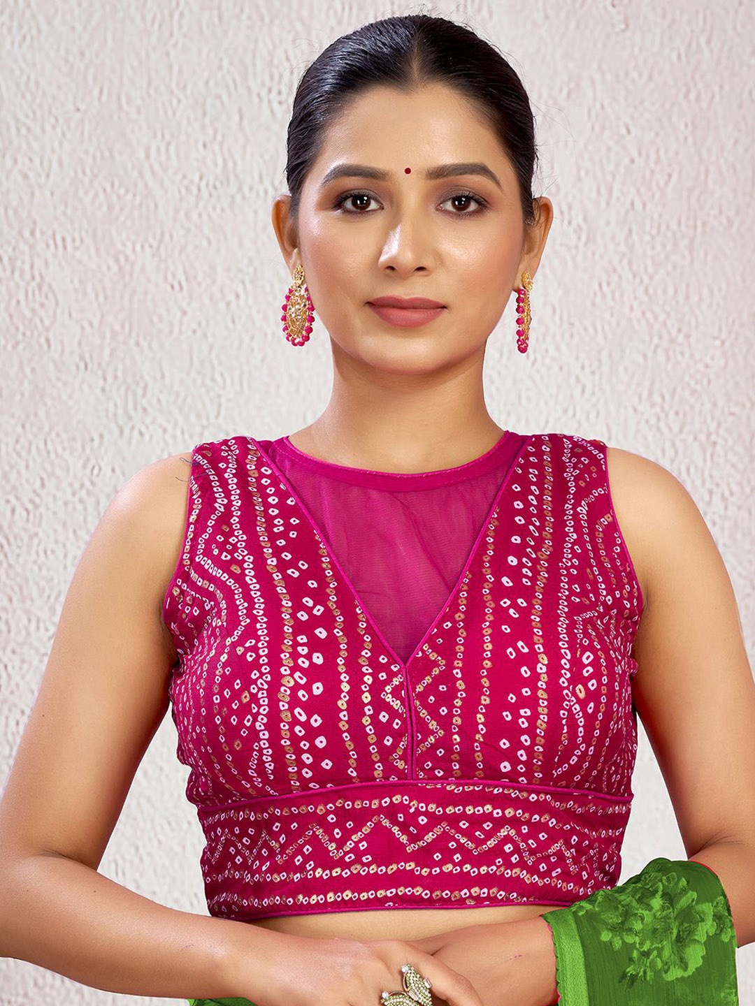 

KALINI Printed Cotton Fully Stitched Padded Saree Blouse With Tie Up Details, Pink