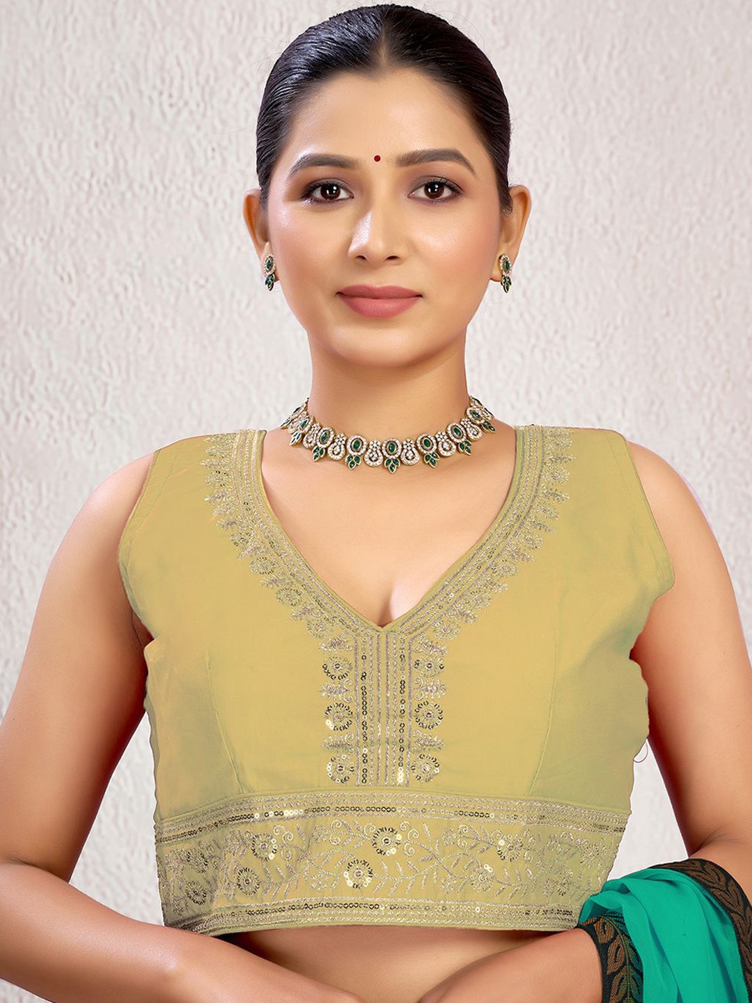 

KALINI Women Embellished Padded Saree Blouse, Yellow