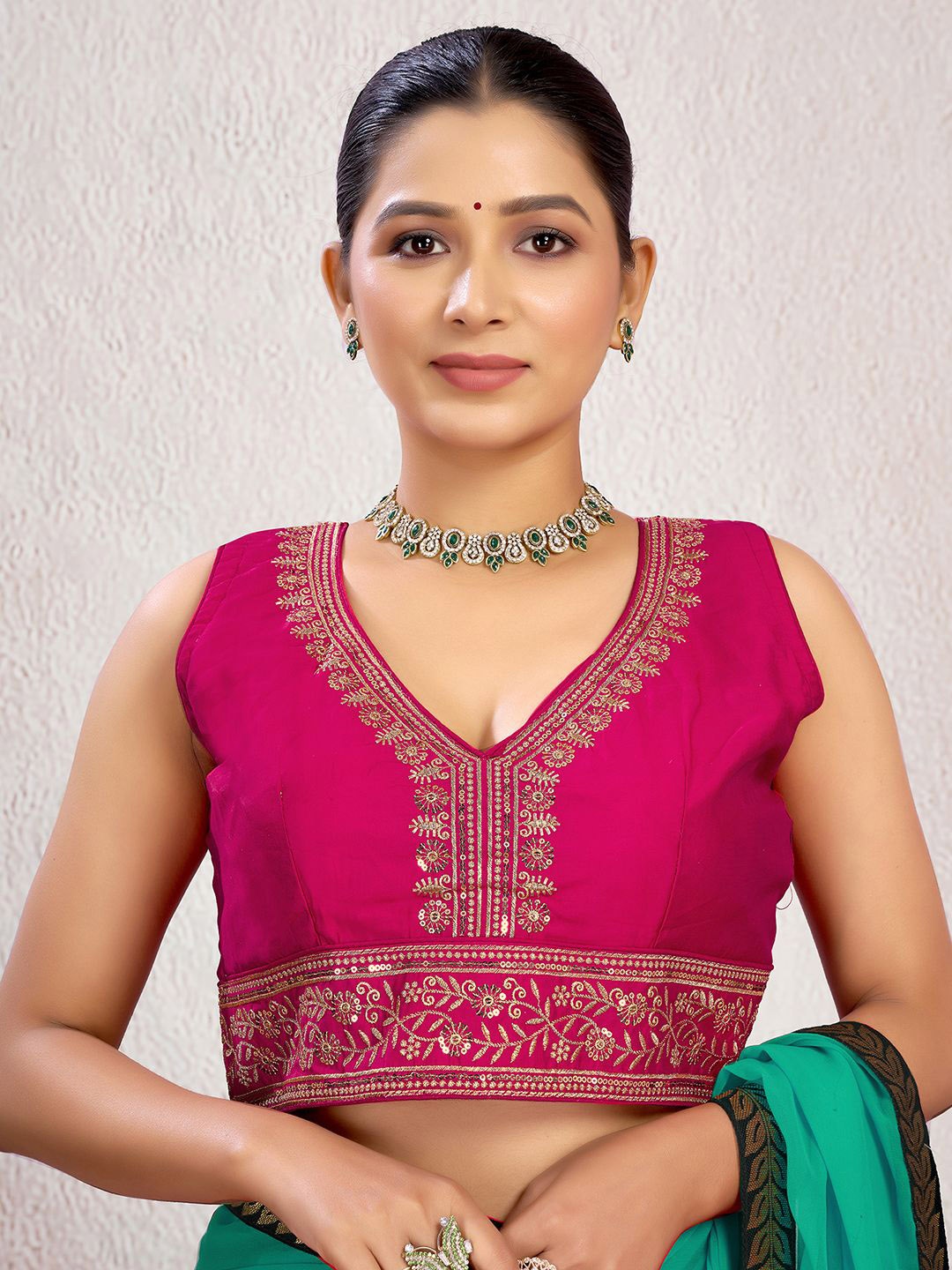 

KALINI Women Embroidered Ready Made Padded Saree Blouse, Pink